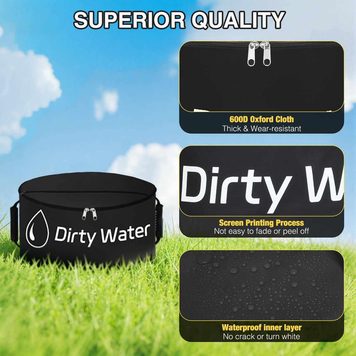 1 Pack RV Sewer Hose Storage Bag, Waterproof Black Bag with Dual Zipper Closure Handle Straps RV Storage & Organization for Sewer Fresh Water Hoses Electrical Cords Camper Tools Accessories