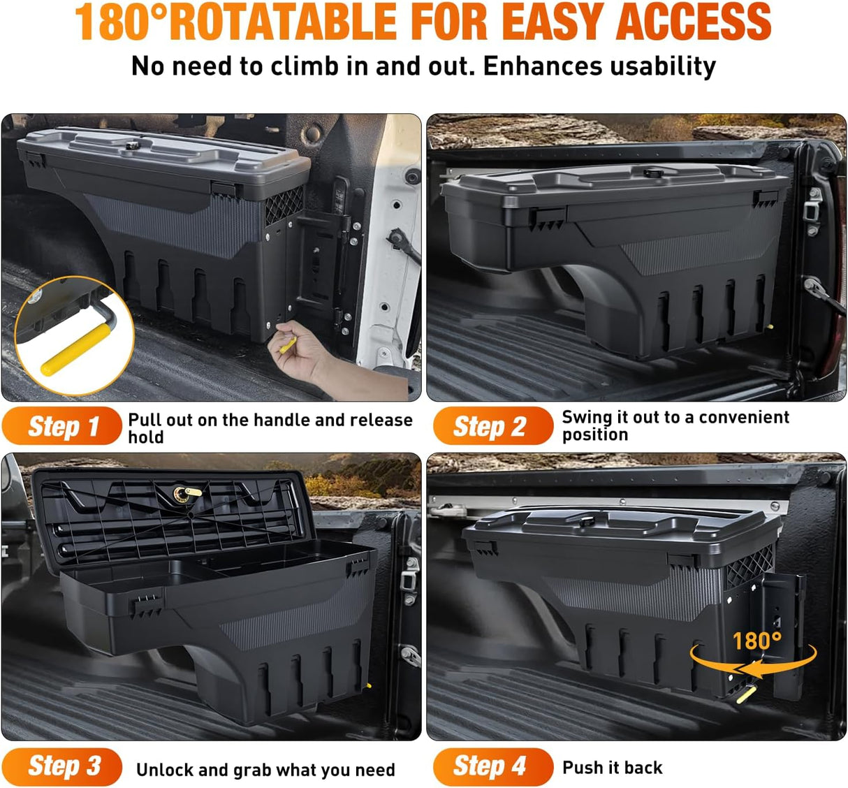 Truck Bed Tool Box Right Passenger Side Truck Tool Box Fit for Ford F-150 1999-2014 ABS Swing Case Truck Bed Storage Box with Lockable Lid Waterproof Wheel Well Toolbox Black