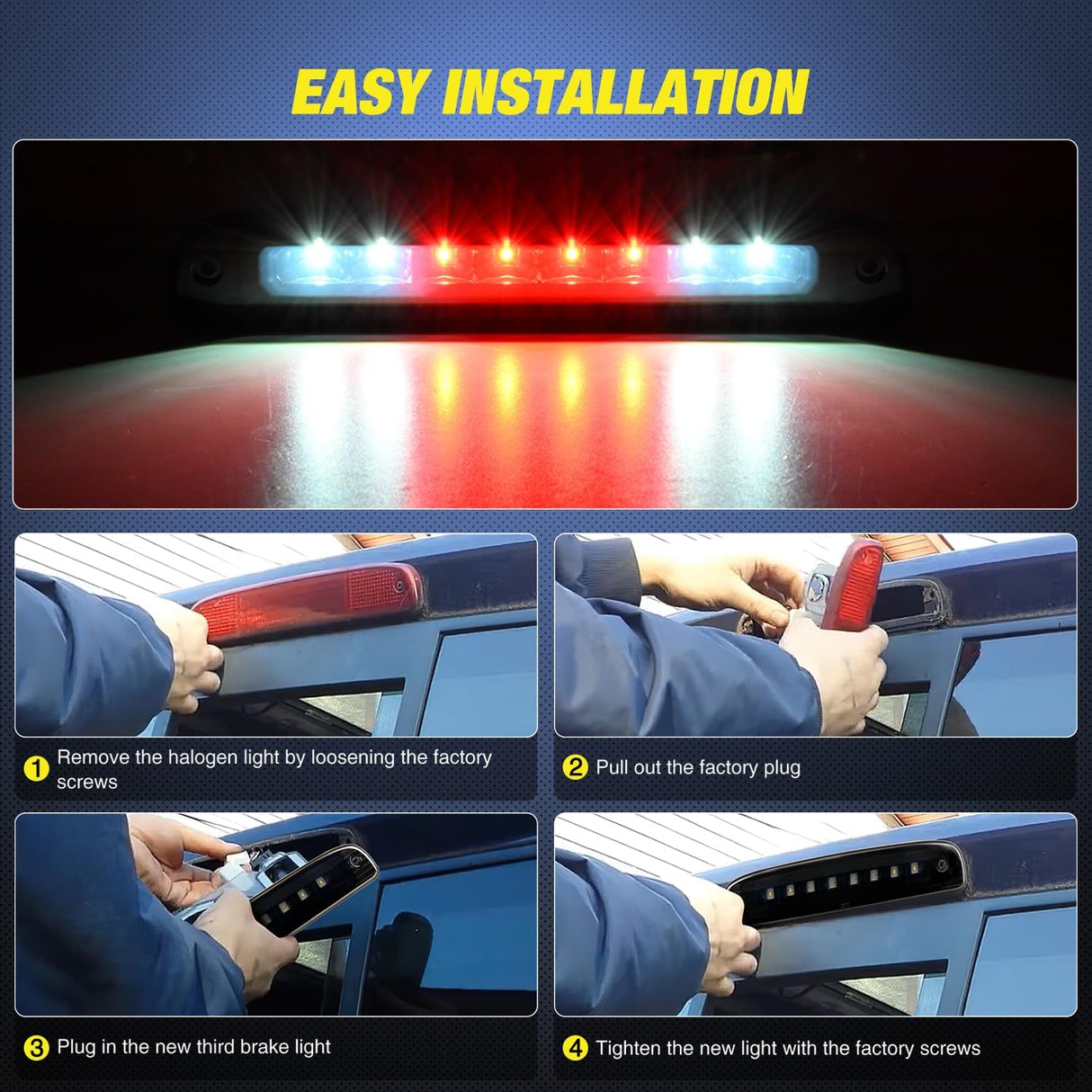 Third Brake Light Tail High Mount 3rd Stop Cargo Reverse Lights Smoked Lens Compatible with Dodge Dakota 1997 1998 1999 2000 2001 2002 2003 2004 2005 2006 2007 2008 2009 2010