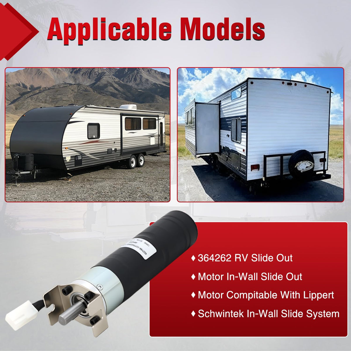 364262 RV in-Wall Slide-Out Motor with Brake Lippert SlimRack | Brake 42mm Mid Torque Motor Compatible with Lippert SlimRack Schwintek in Wall Slide System for Travel Trailer Camper