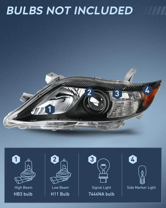 Headlight Assembly Headlight Assembly Black Housing Amber Reflector Upgraded Clear Lens For 2010 2011 Toyota Camry
