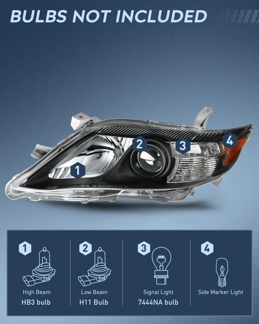 Headlight Assembly Headlight Assembly Black Housing Amber Reflector Upgraded Clear Lens For 2010 2011 Toyota Camry
