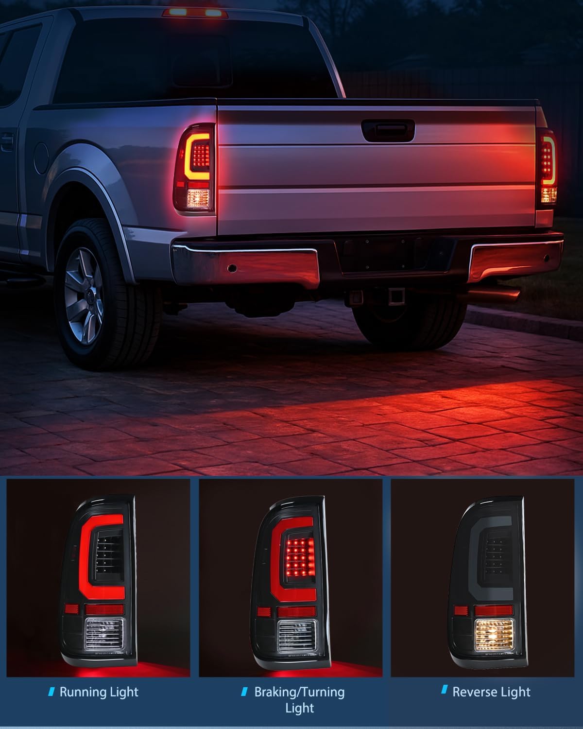 Taillight Assembly Compatible with 2008 2009 2010 2011 2012 2013 2014 2015 2016 Ford F250 F350 F450 Super Duty Incandescent Type Upgrade LED Tube Tail Lights Rear Brake Lamps