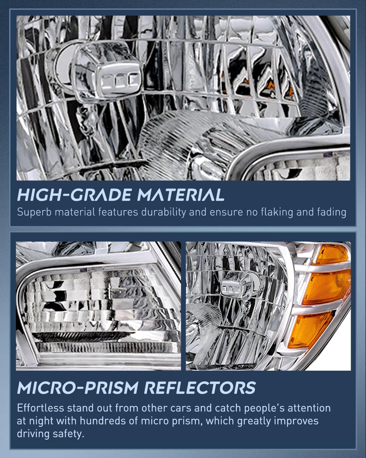 Headlight Assembly Compatible with 2009-2021 Nissan Frontier | 2009-2021 Nissan Frontier 4-Door Sedan Chrome Housing Amber Reflector