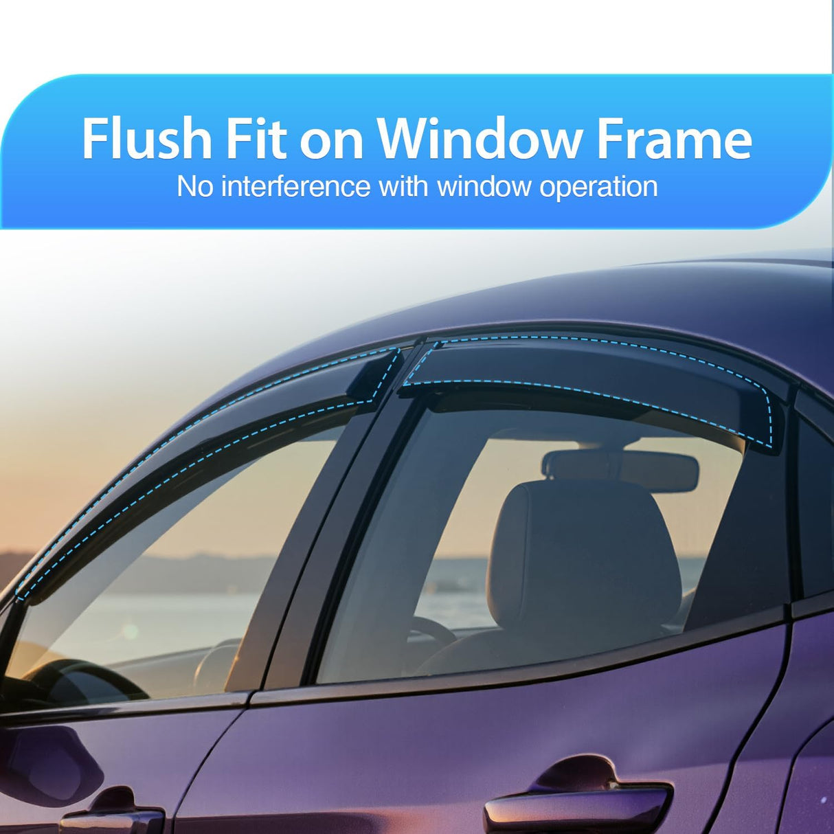 Window Rain Guards for Hyundai Elantra 2021 2022 2023 2024 2025 | Tape-On Window Visors Outside Mount Vent Visors Window Deflectors Fresh Air Ventilation Smoke Tint, 4PCS