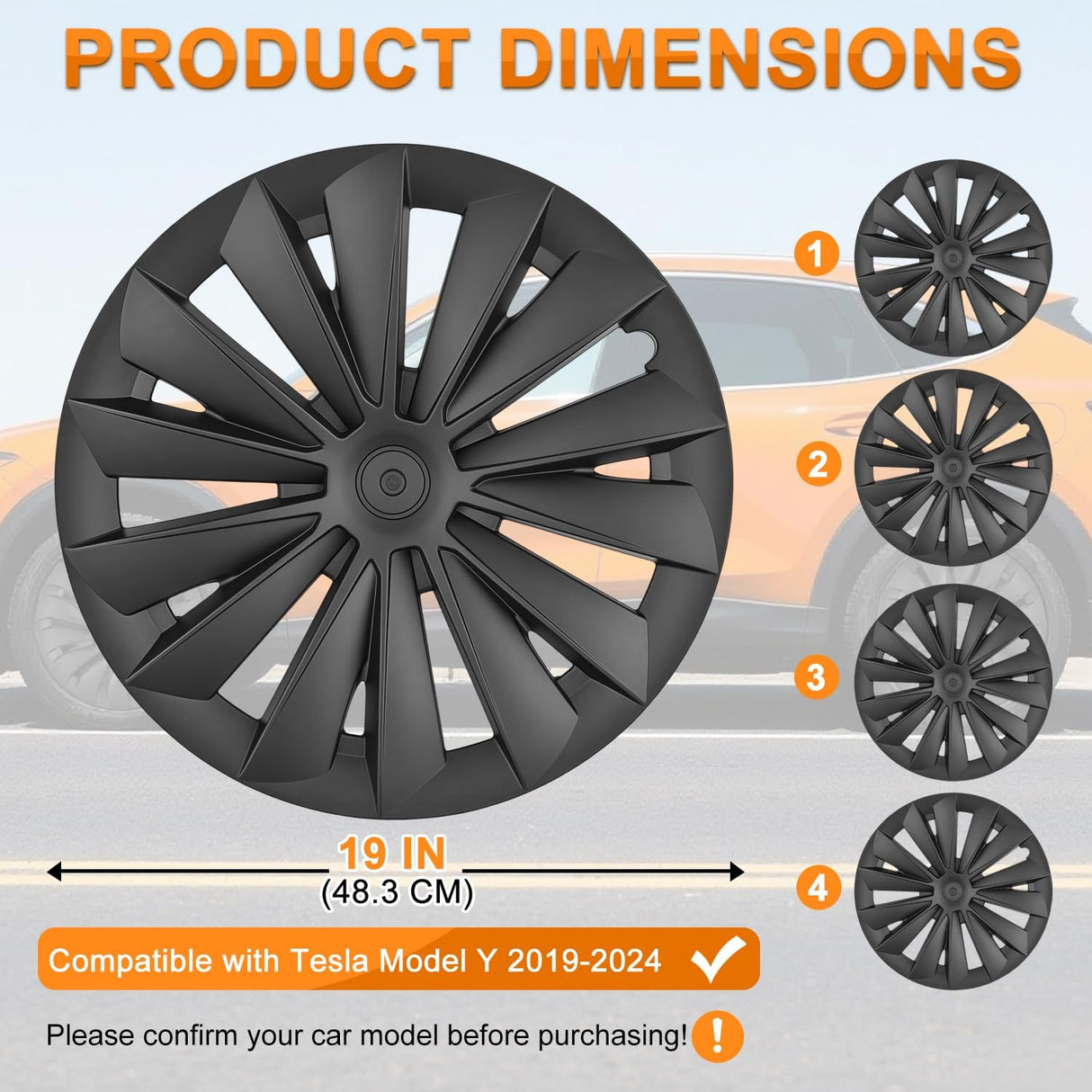 Wheel Cover Hubcaps 19 Inch for Tesla Model Y Accessories 2021 2022 2023 2024 Tesla Model Y 19 Inch Hub caps Set of 4 Rim Protector Wheel Covers Replacement Multi-Spoke Lines Style Matt Black