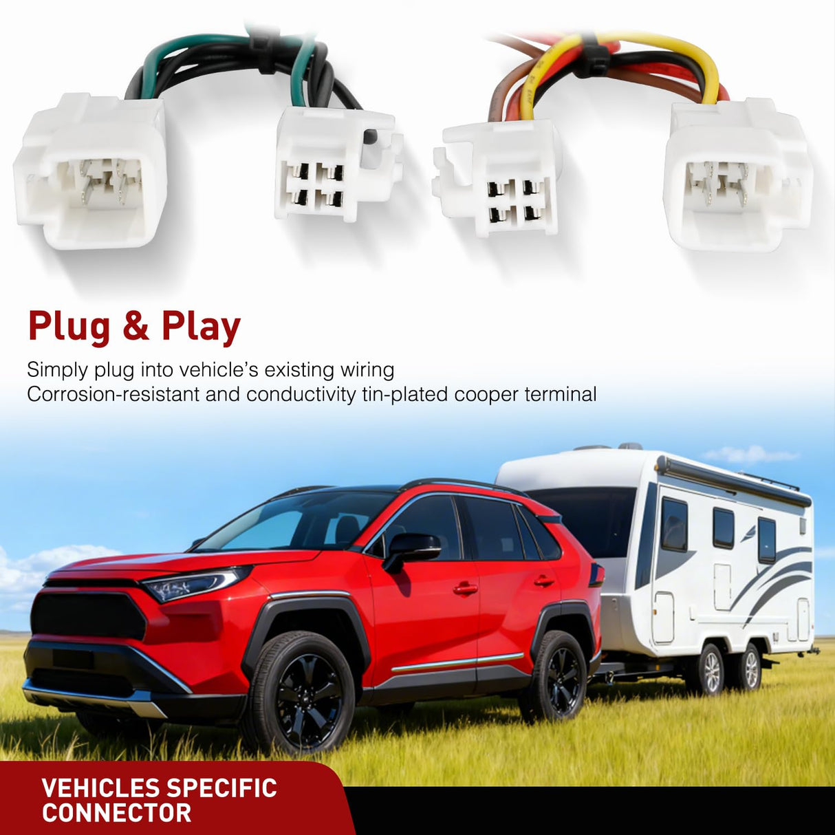 4 Pin Trailer Wiring Harness Kit 56434 Vehicle Standard 4 Way Connector Custom for 2019 2020 2021 2022 2023 2024 2025 Mitsubishi Outlander PHEV Toyota RAV4 RAV4 Prime Tow Hitch Accessories