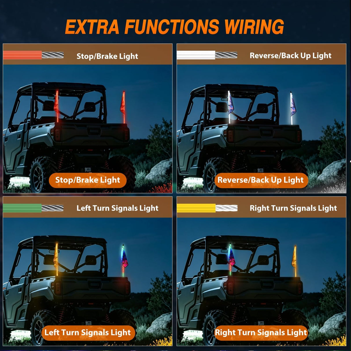 RGB LED Whip Light 2PCS 3FT Spiral Antenna Whips | APP and Remote Control with DIY Chasing Patterns Turn Signal Brake Reverse Functions and Spring Base for ATV UTV RZR and Jeep
