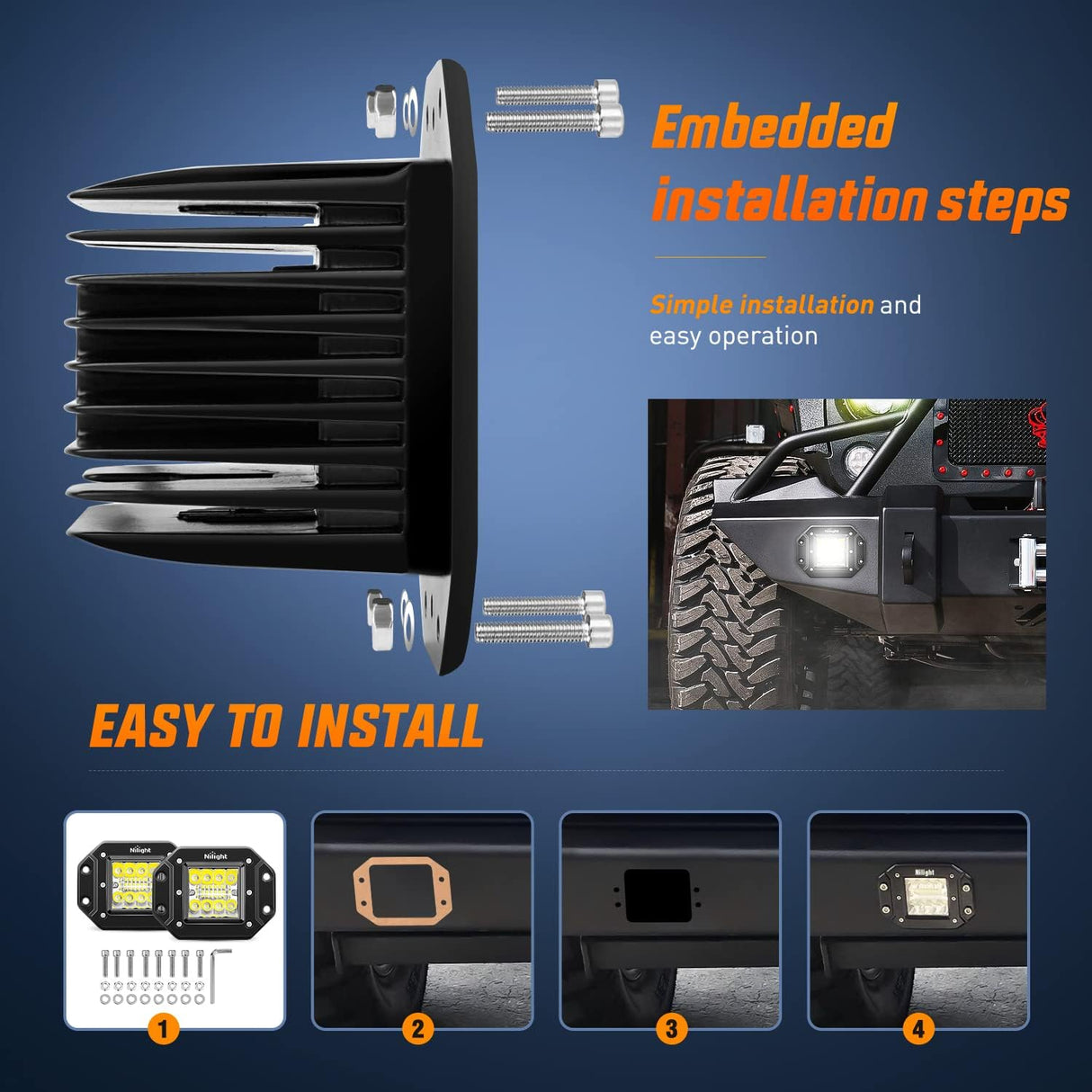 4PCS 42W Flush Mount LED Light Pods - Upgraded Spot Flood Combo Beam Driving, Work, Backup, Reverse, Grill Mount Light for Offroad 4x4 Truck SUV