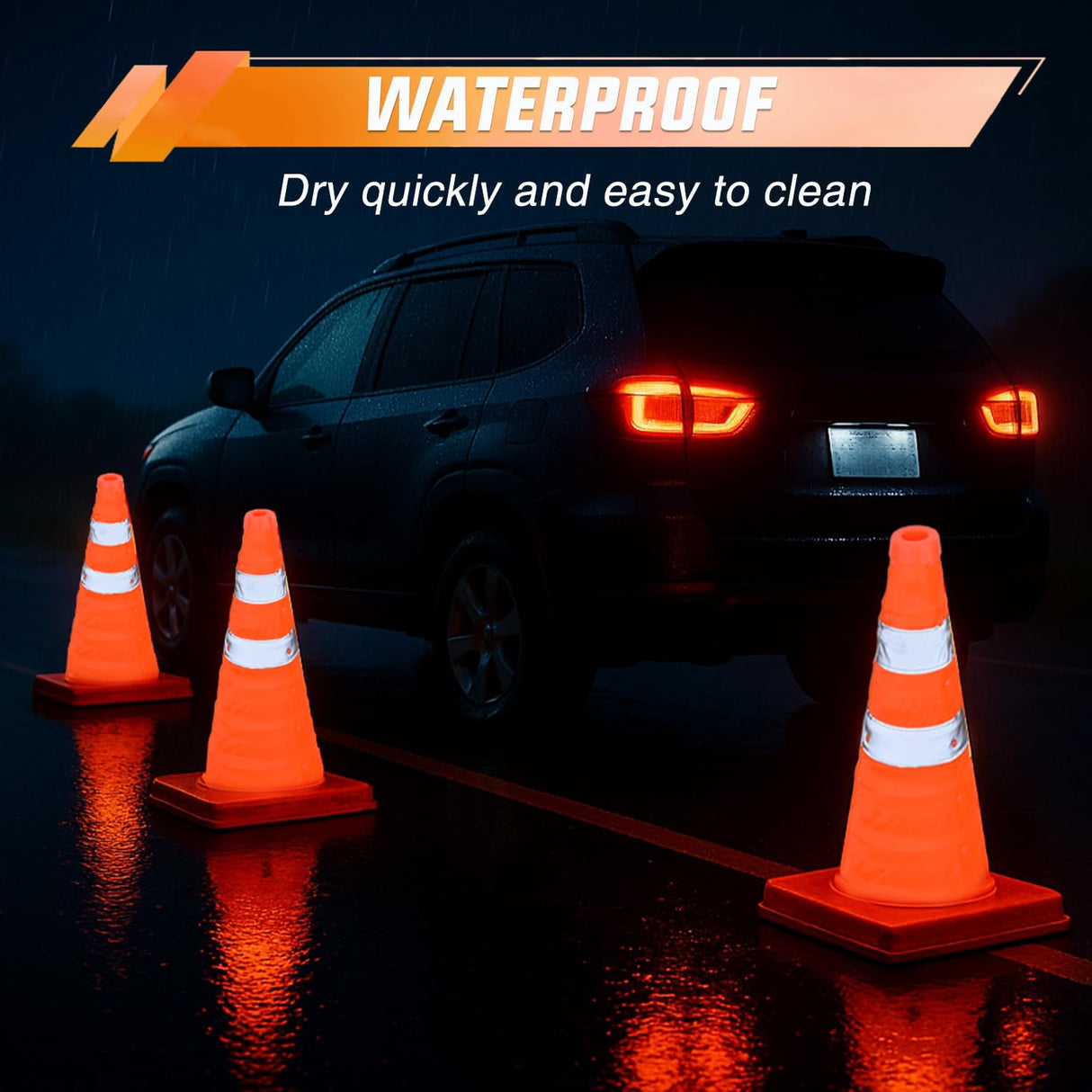 18 Inch Collapsible Traffic Safety Cone - Bright Orange Parking Cones with Reflective Collars for Roadside Emergency, Parking, Driving Practice