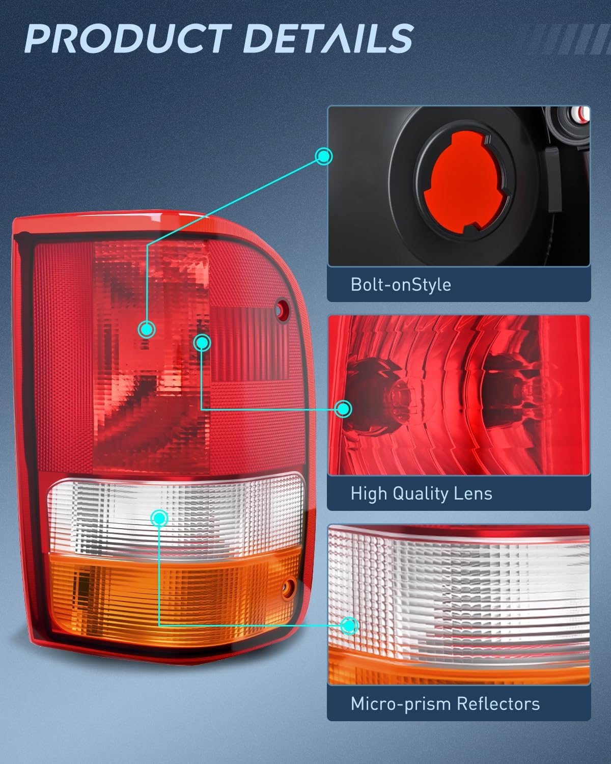 Taillight Assembly Compatible with 1993 1994 1995 1996 1997 Ford Ranger Red Clear Tail Light OE Style Rear Lamp Replacement Passenger Side