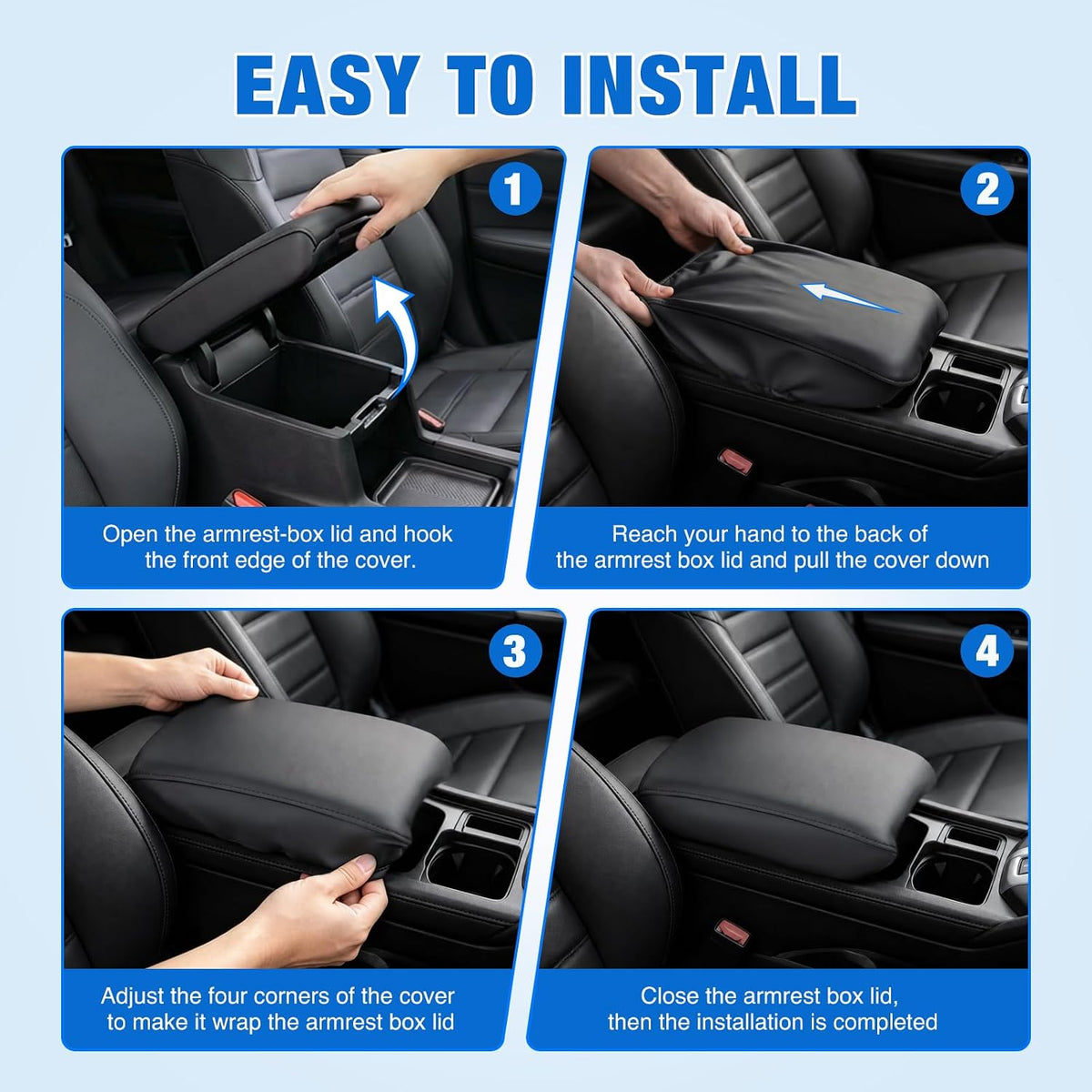 Center Console Cover for Honda CRV 2017-2022 Car Armrest Cushion | for CRV 2017 2018 2019 2020 2021 2022 Nappa Leather Armrest Cover for Car Waterproof Anti-Scratch Middle Arm Rest Pad, Black