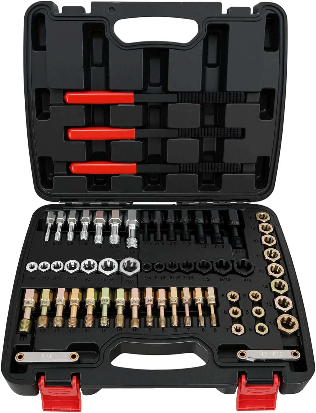61PCS Thread Chaser Set SAE Metric Universal UNC UNF Sizes | Master Thread Repair Kit with Case 28 Taps 28 Dies 3 Files 2 Gauges Automotive Tool for Mechanic Auto Shop Home Garage Repair
