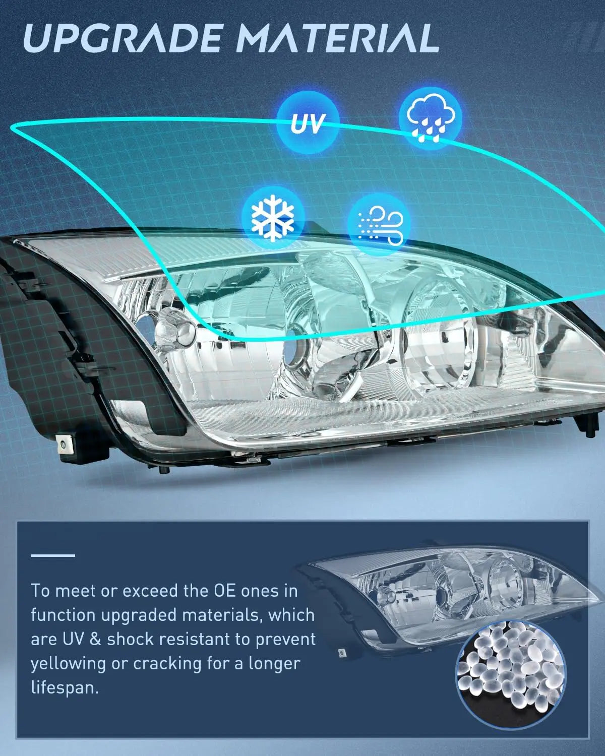 2005-2007 Ford Focus Headlight Assembly Chrome Housing Clear Reflector Clear Lens Nilight