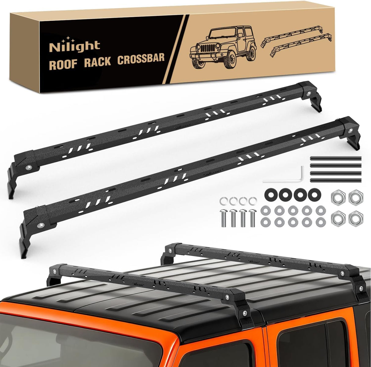 420LBS Roof Rack Cross Bars Compatible with Jeep Wrangler JK JKU 2007-2018 JL JLU 2018-2026 Gladiator JT 2020-2026 Hardtop Models, Adjustable Iron Crossbars for Cargo Carrier Luggage Box Tent