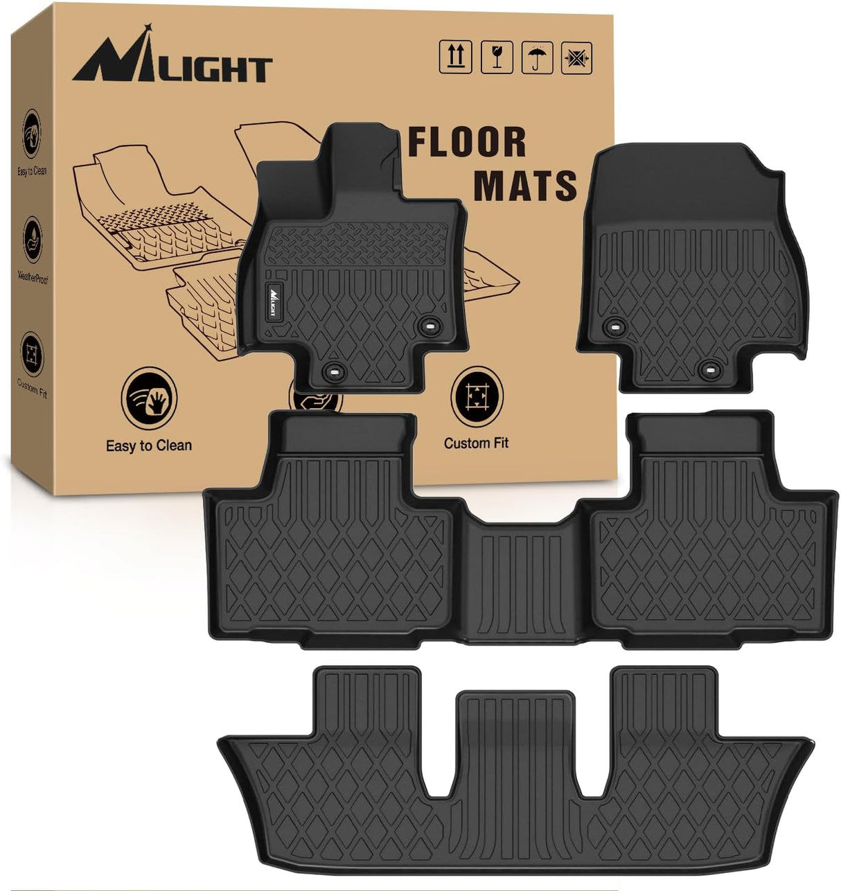 TPE Floor Mats for Toyota Grand Highlander 2024 2025 2026 with Subwoofer (Include Hybrid) Lexus TX350 2024 2025 2026, All Weather Custom Fit Heavy Duty Floor Liners