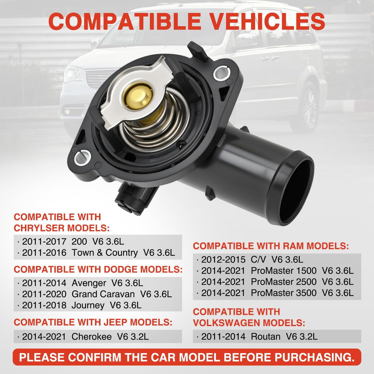 Thermostat Housing Assembly Fit for 2011-2014 Dodge Avenger 2014-2021 Jeep Cherokee Chrysler Town & Country VW Routan Ram Engine Coolant Thermostat Housing for Car 902-3036 5184570AG AH AI AJ