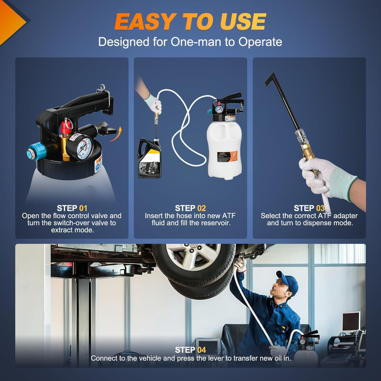 Transmission Fluid Pump Kit 10L Automotive Pneumatic Oil Fluid Extractor ATF Refill Dispenser Transfer Pump with 15 ATF Filler Adapters 2.6 Gal 2 Way Vacuum Fluid Evacuator Oil Change Tool Set