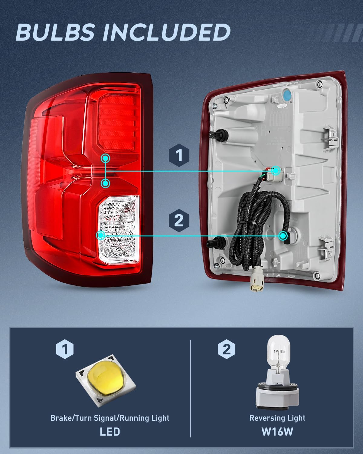Taillight Assembly for 2016 2017 2018 Chevy Silverado 1500 | High Country Custom LS LT LTZ SSV WT LED Models Tail Light OE Style Rear Lamp Replacement Driver and Passenger Side