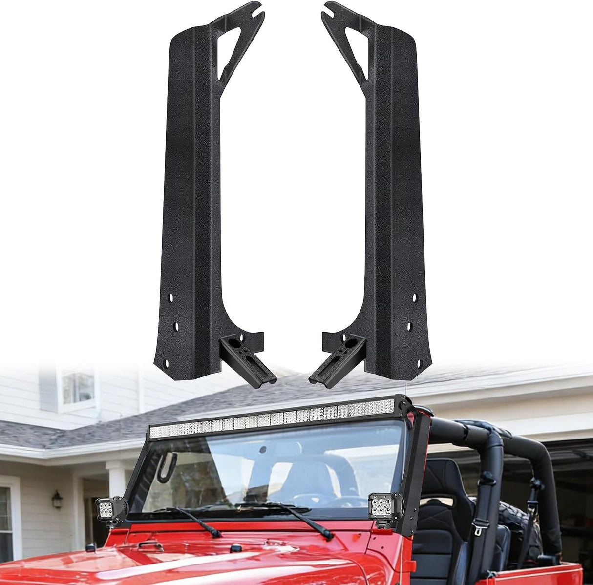 52inch Light Bar Windshield Frame Mounting Brackets for Jeep Wrangler TJ 1997-2006 No-Drill A-Pillar Light Mount for Pod Lights, Heavy Duty Steel Off-Road LED Light Bar Dual Mount