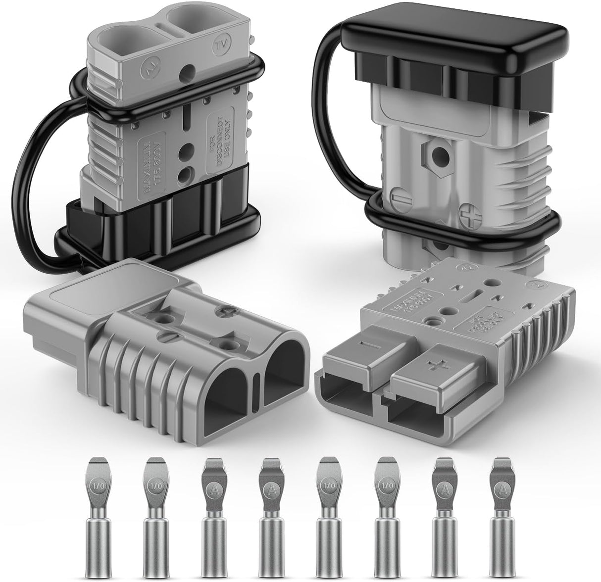 Anderson Connector 175AMP 1/0AWG Anderson Plug 12V-36V Battery Quick Connect/Disconnect Wire Harness Plugs Connectors Kit for 1/0 Gauge Cables Car ATV Trailer Towing Winch Motor, 4 Pack Grey