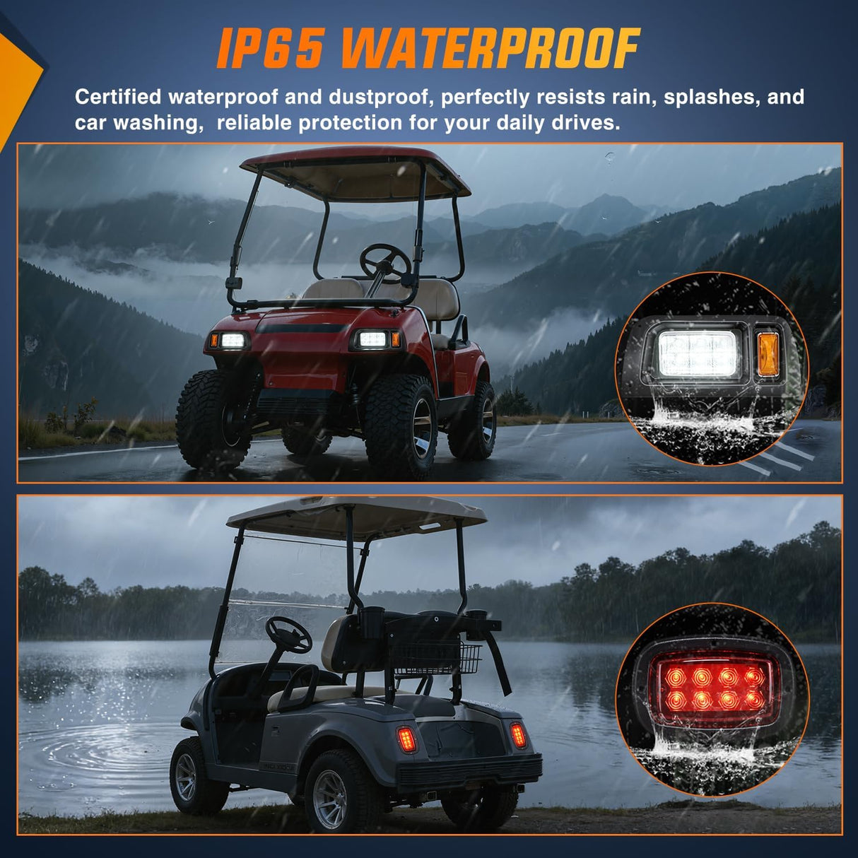 Golf Cart LED Headlight Tail Light Kit with Stop Brake Turn Signals Running Lights Horn 12V for 1993-Up Club Car DS Electric Carts