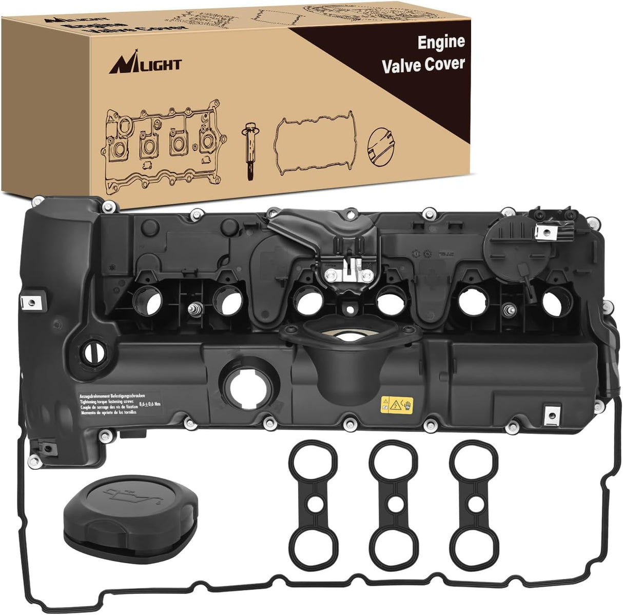 Engine Valve Cover Set for BMW 125i 128i 2007 2008 2009 2010 2011 2012 2013, 130i 323i 328i 525i 528i 528xi 530i 2006-2013, X1 X3 X5 Z4 2006 2007 2008 2009-2011 (Bolts Included)