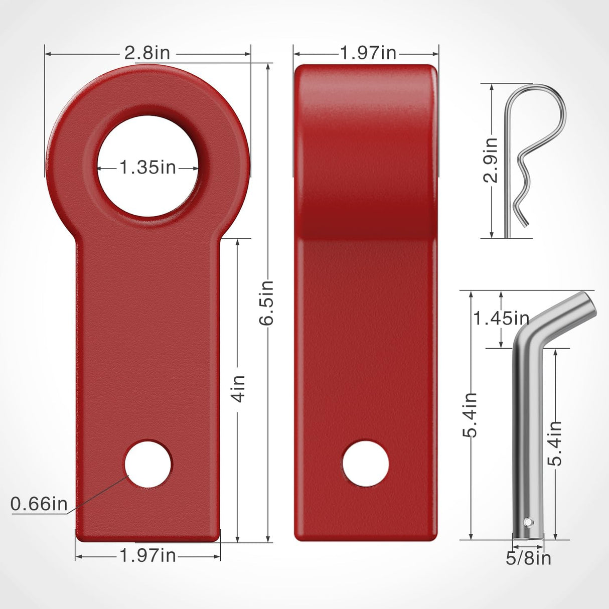 Aluminum Soft Shackle Hitch for 2 Inch Receiver 35274 Lbs Break Strength with Lock Pin 1.35 in Oversize Smooth Hole for Large Soft Shackles Off-Road Towing Accessory for Trucks SUV (Red)