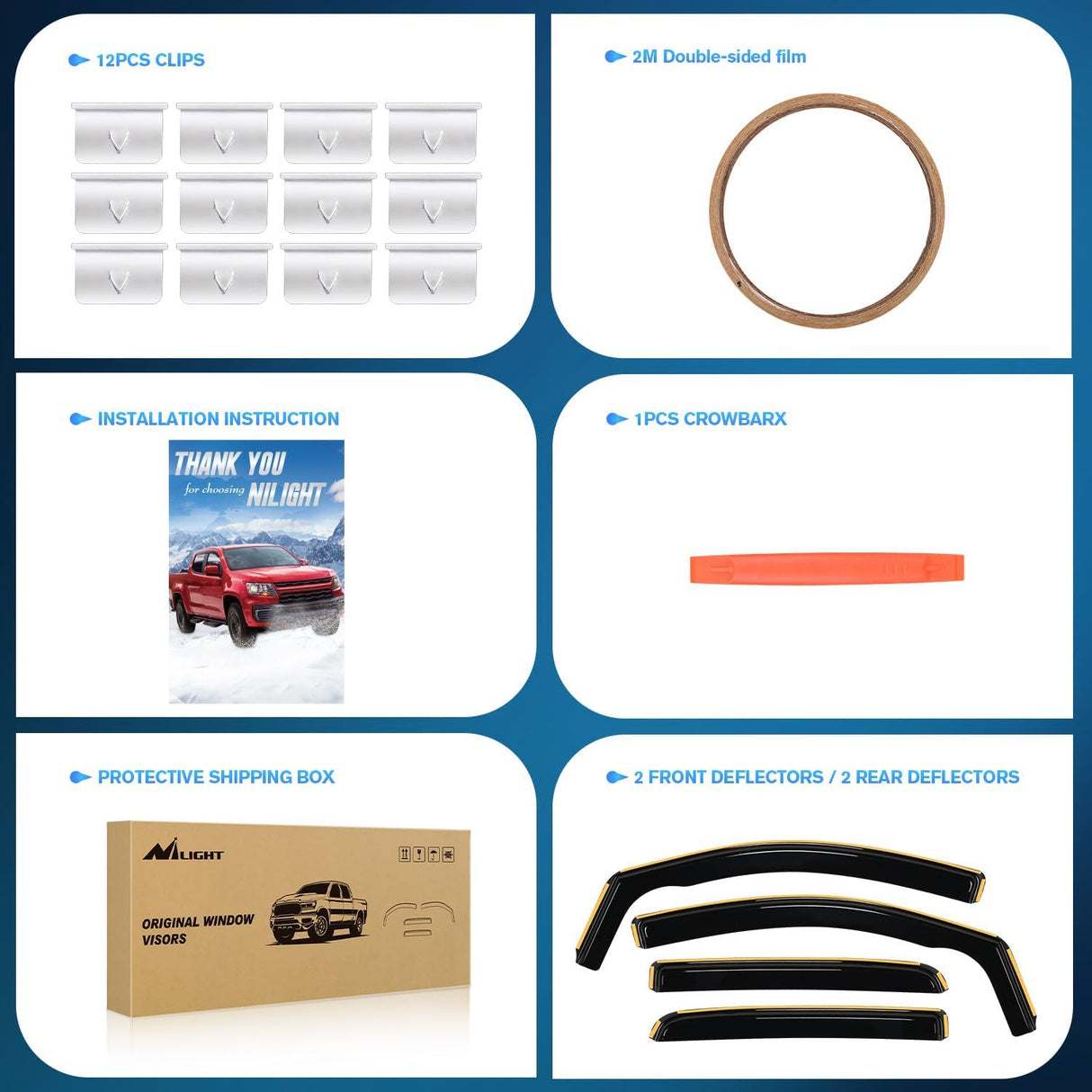 2015-2022 Chevy Colorado Crew Cab GMC Canyon Crew Cab Rain Guards Acrylic 4Pcs Nilight