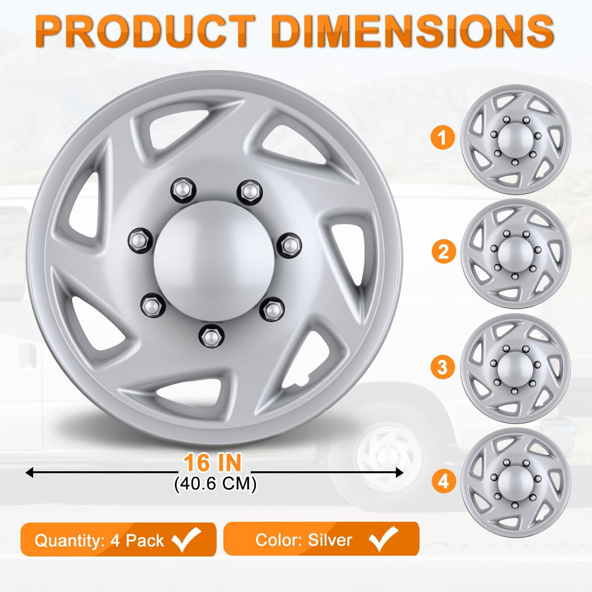 Wheel Cover Hubcaps 16 Inch for Ford Truck CEG 1998-2007 Econoline MTD E250 E350 E450 E550 2008-2021 Hub Caps 16 inch Set of 4 Rim Covers Protector Wheel Replacement F8UZ1130AA 7 spoke, Silver