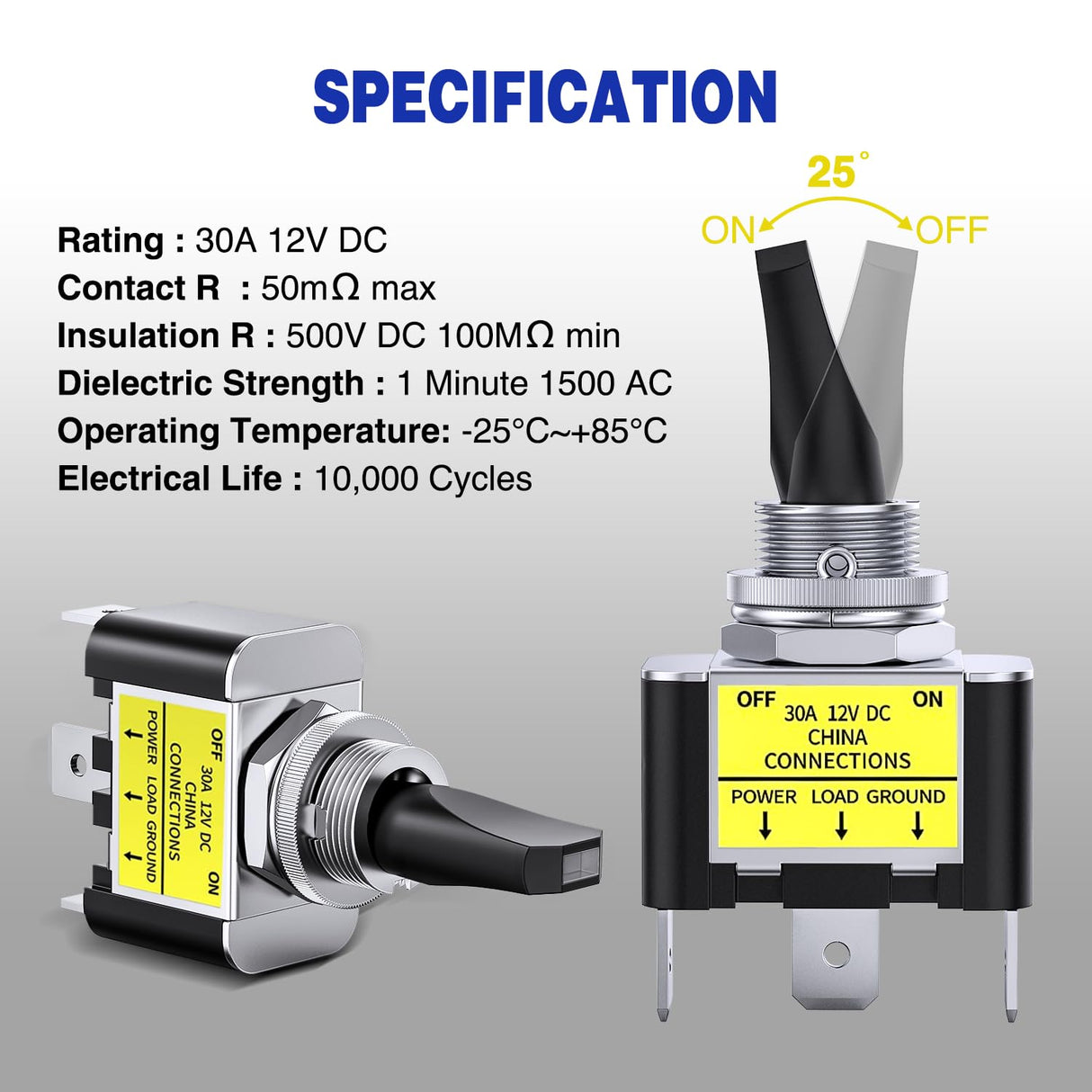 2PCS Blue LED Toggle Switch 12V DC 30A 3 Pin On Off 2 Position Heavy Duty Rocker Switch with 14AWG Wire for Automotive Cars Trucks Boats Racing Cars Auto Boat