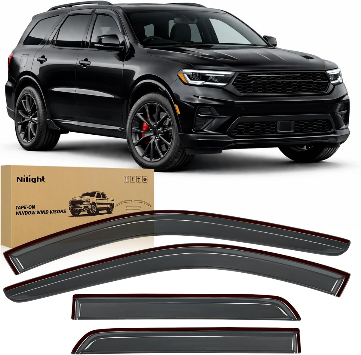Outside-Mount Window Visors for Dodge Durango 2011-2026, 4PCS | Window Deflectors Rain Guards for Fresh Air Circulation, Durango 2011-2019 2020 2021 2022 2023 2024 2025 2026, Smoke Tinted