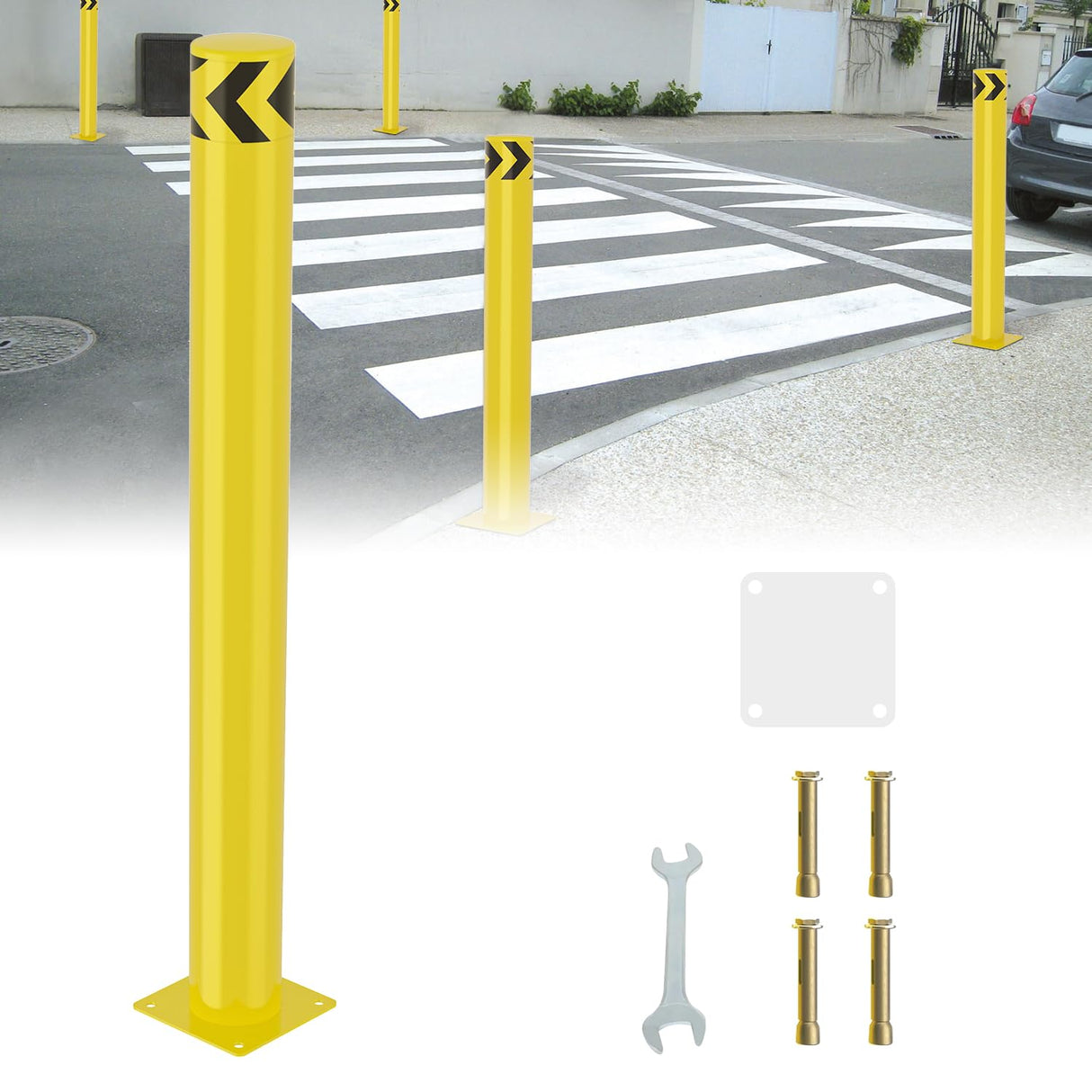 Safety Bollard, 48 inches Height Steel Bollard Post High High Visibility, 1 Pack