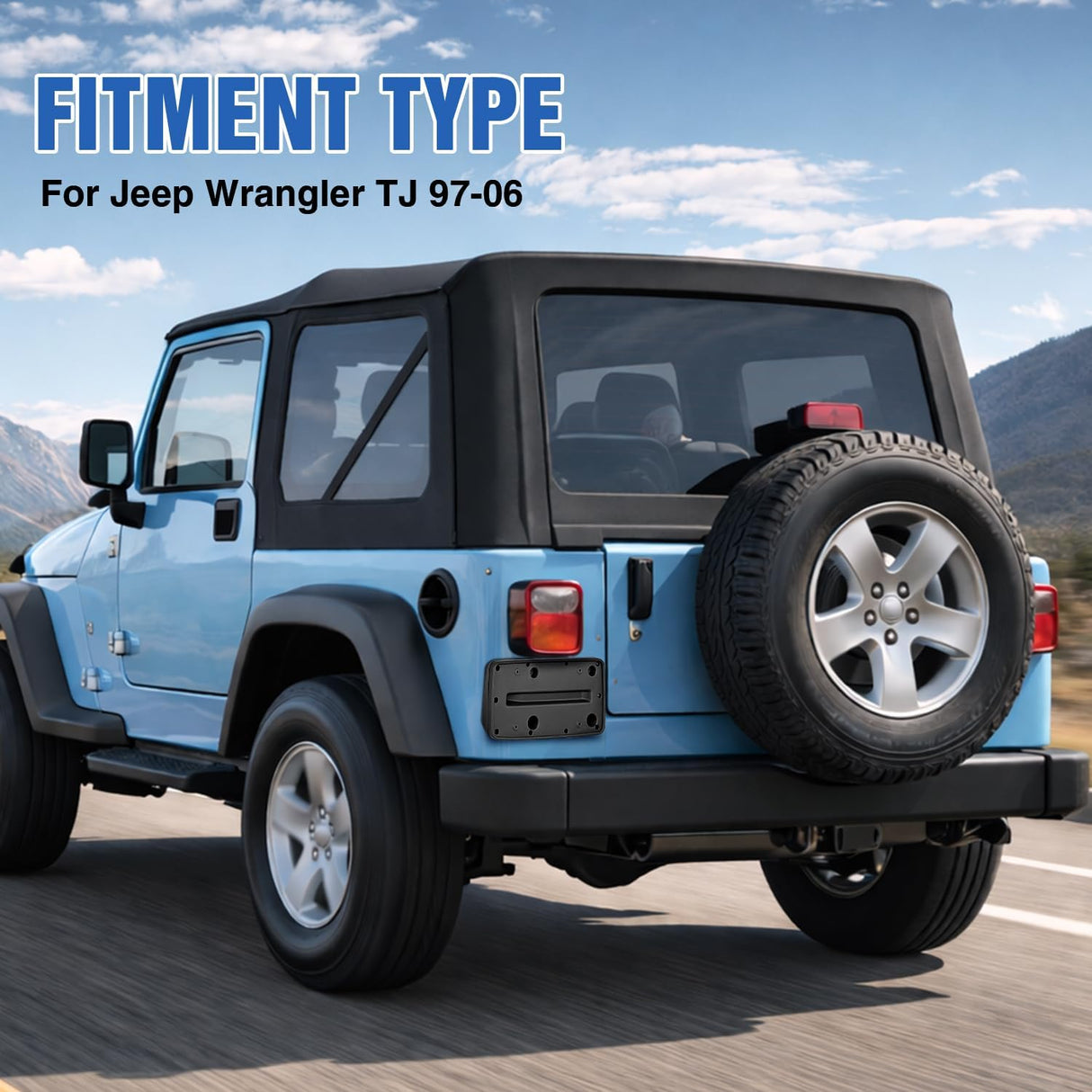 Rear License Plate Frame Holder Bracket for 1997 1998 1999 2000 2001 2002 2003 2004 2005 2006 Jeep Wrangler TJ Accessories Replace #55174994 Plastic License Plate Mounting Black