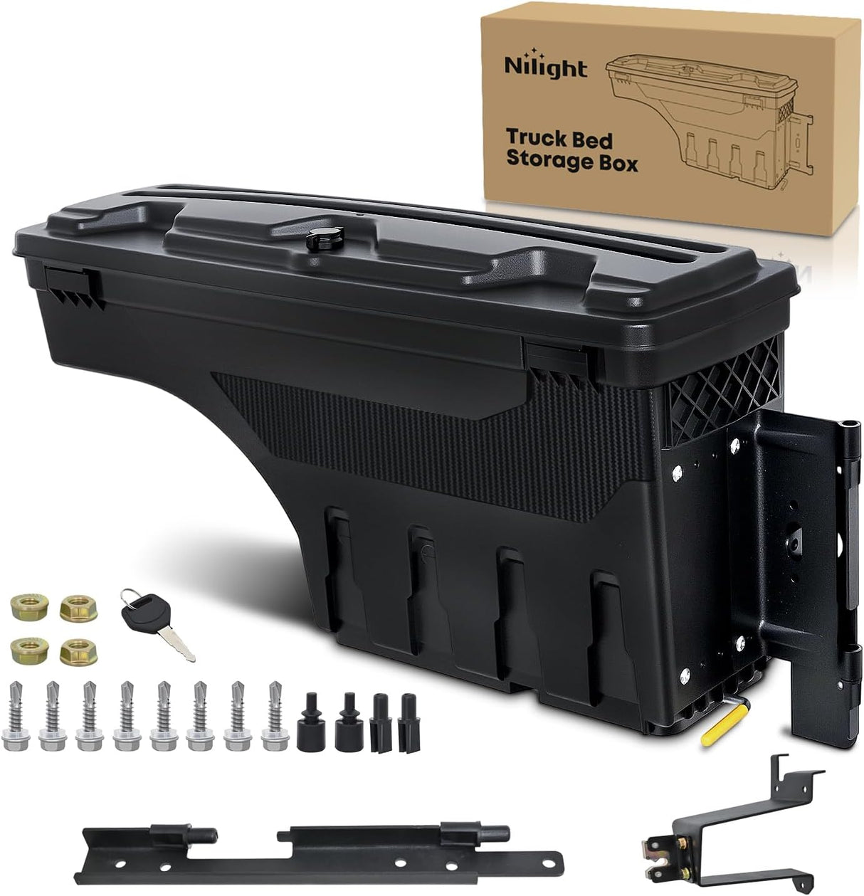 Truck Bed Tool Box Passenger Side Truck Tool Box Fit for Chevrolet Silverado 1500 GMC Sierra 1500 2019 2020 ABS Swing Case Truck Bed Storage Box with Lockable Lid Waterproof Wheel Well Toolbox