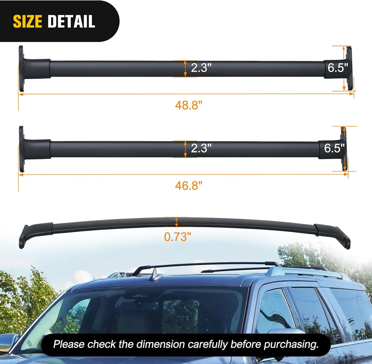 Roof Rack Cross Bars Compatible with Ford Expedition 2018 19 20 21 2022 with Side Rails, Adjustable Aluminum Less Wind Noise Car Crossbars for Cargo Carrier Luggage Box Kayak Tent Snowboard