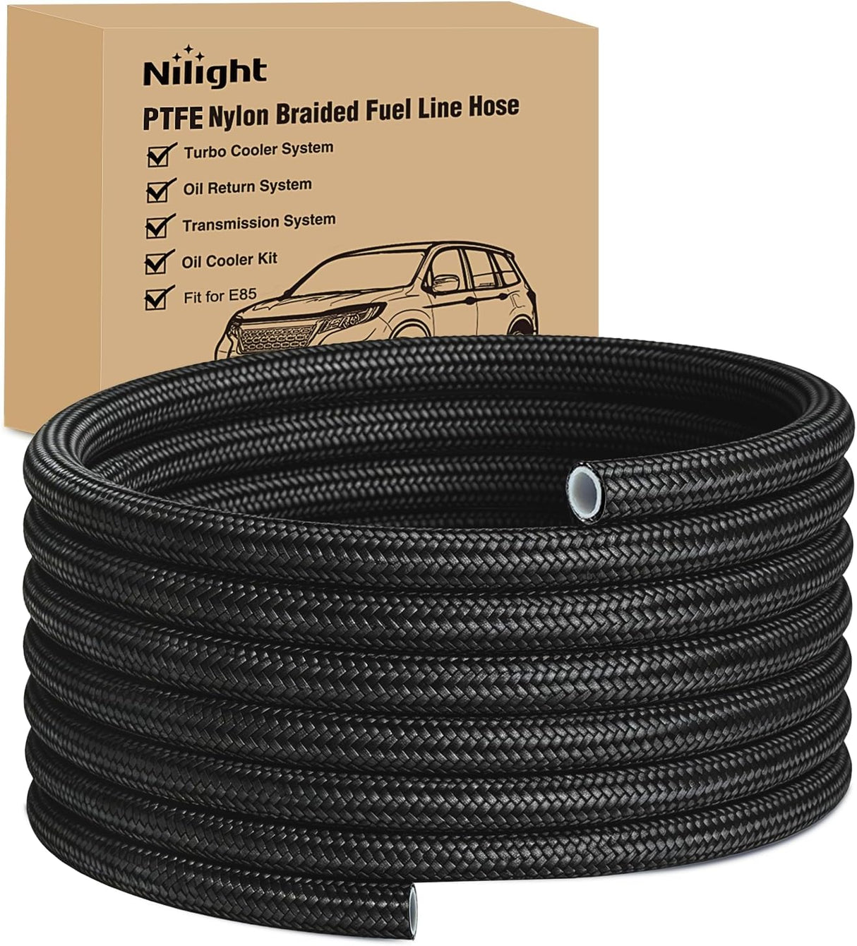 8AN 20FT PTFE Stainless Steel Braided Fuel Line Hose Only | Compatible with E85 PTFE Teflon EFI Fuel Line Universal for LS Engines & Automotive Racing Applications