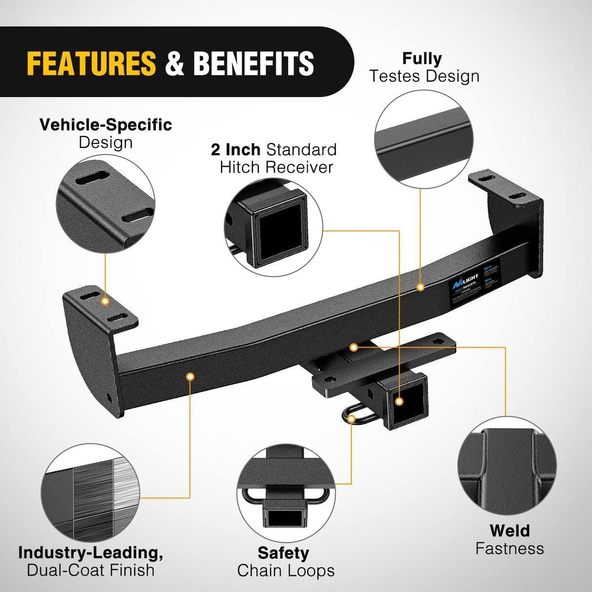 Class 3 Trailer Hitch 2 Inch Receiver Tow Hitch Compatible with Toyota Tacoma 2016 2017 2018 2019 2020 2021 2022 2023 Black Powder Coated