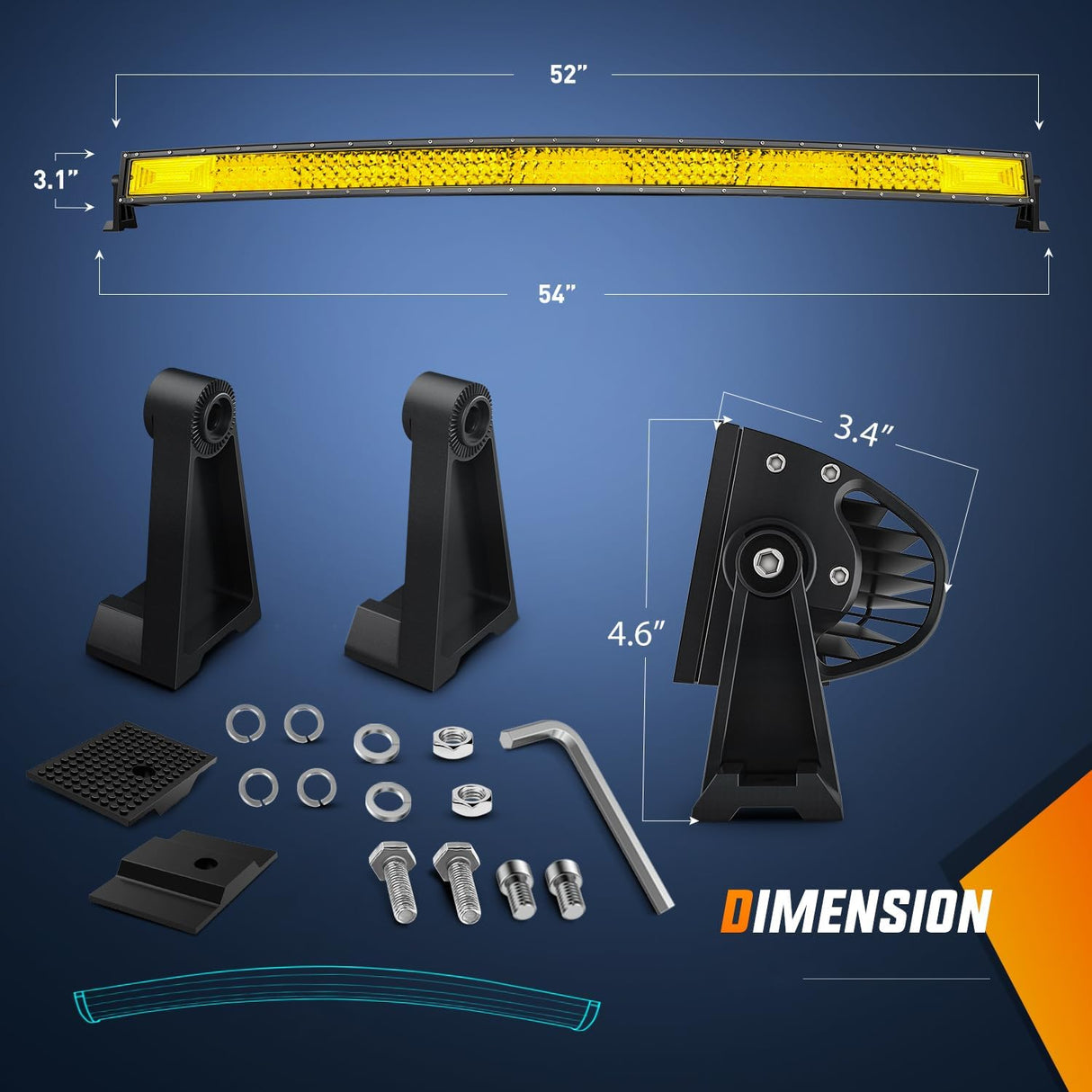 52 Inch LED Light Bar 783 LED Chips Curved Triple Row Fog Light Yellow Beam Spot Flood Combo High Power LED Driving Lights Off Road Lights for Trucks SUV UTV ATV Truck Van 4x4 Boat