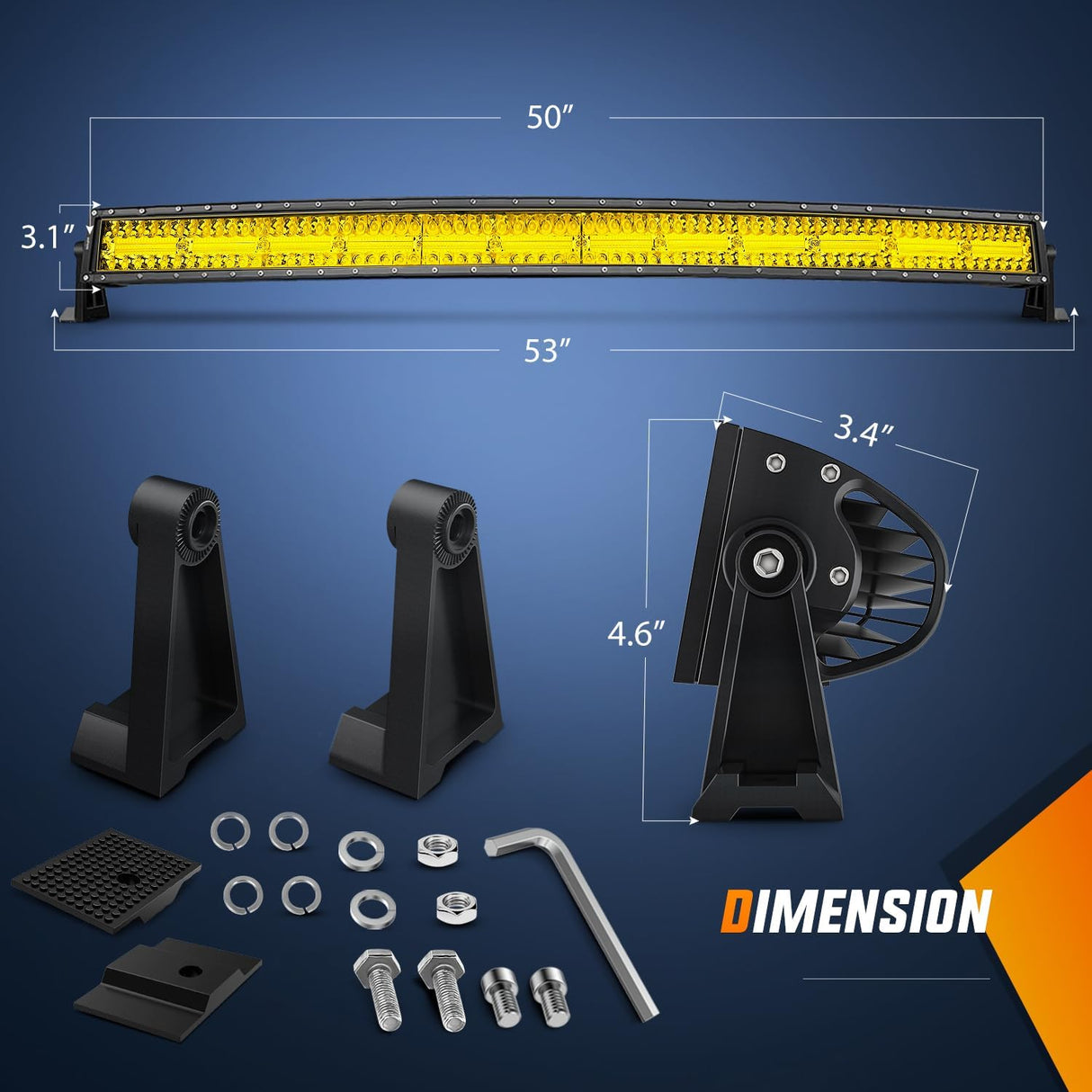 50 Inch LED Light Bar 384 LED Chips Yellow Beam Curved Triple Row Fog Light Spot Flood Combo High Power LED Driving Lights Off Road Lights for Trucks SUV UTV ATV Truck Van 4x4 Boat