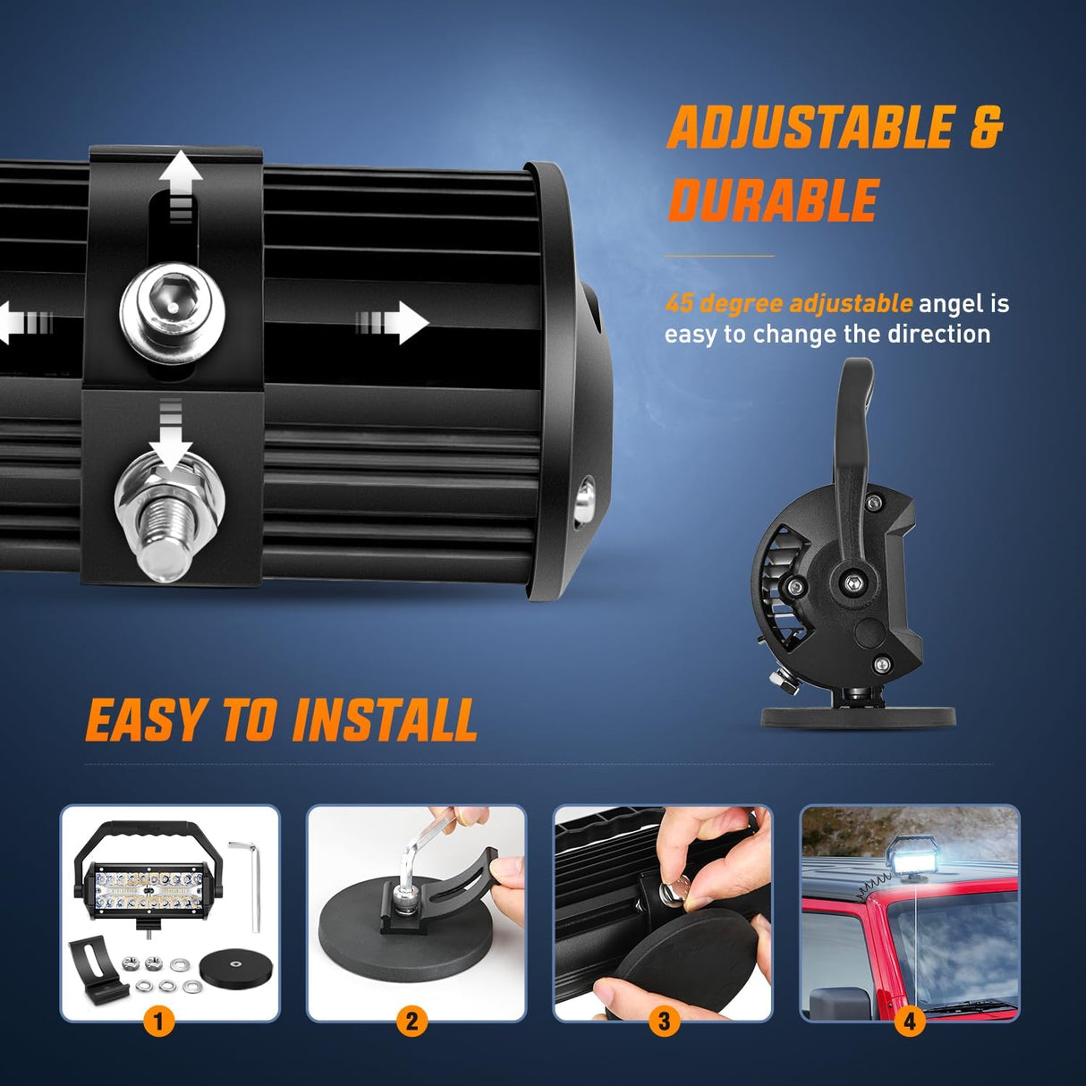 LED Light Bar 6.5Inch Triple Row Spot Flood Combo Beam Pod Cigarette Lighter Powered with Wiring Magnetic Base Fog Driving Work Roof Bumper Lights for Truck Tractor Golf Cart UTV