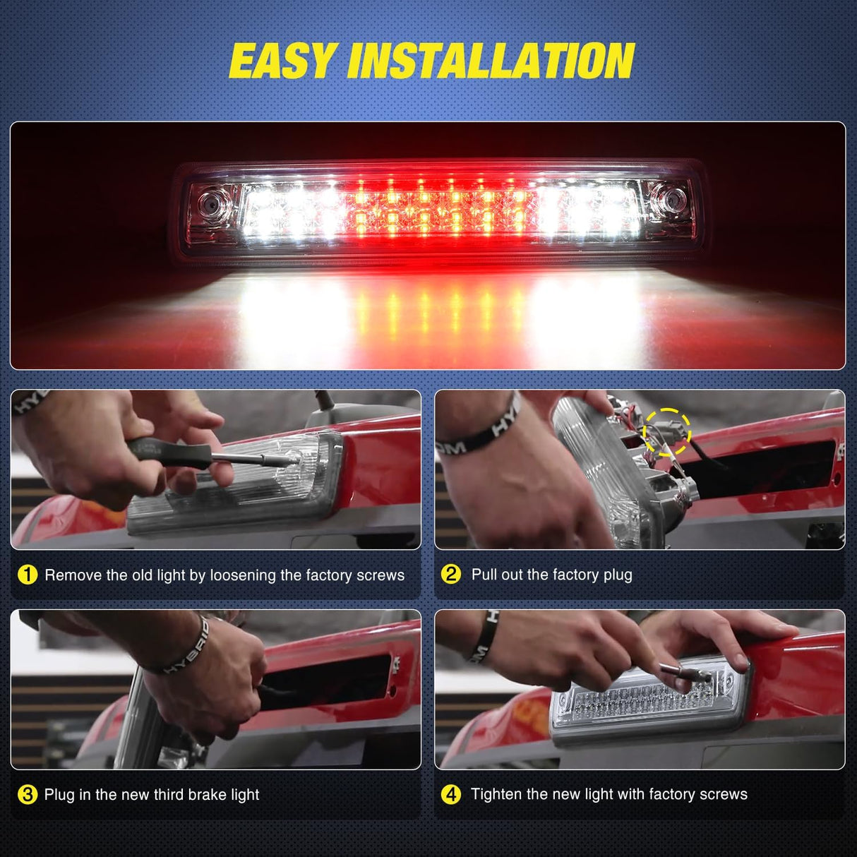 Third Brake Light Tail High Mount 3rd Stop Lights Clear Lens Compatible with Chevy Colorado and GMC Canyon 2015 2016 2017 2018 Van SUV Rear Center Cab Lamp