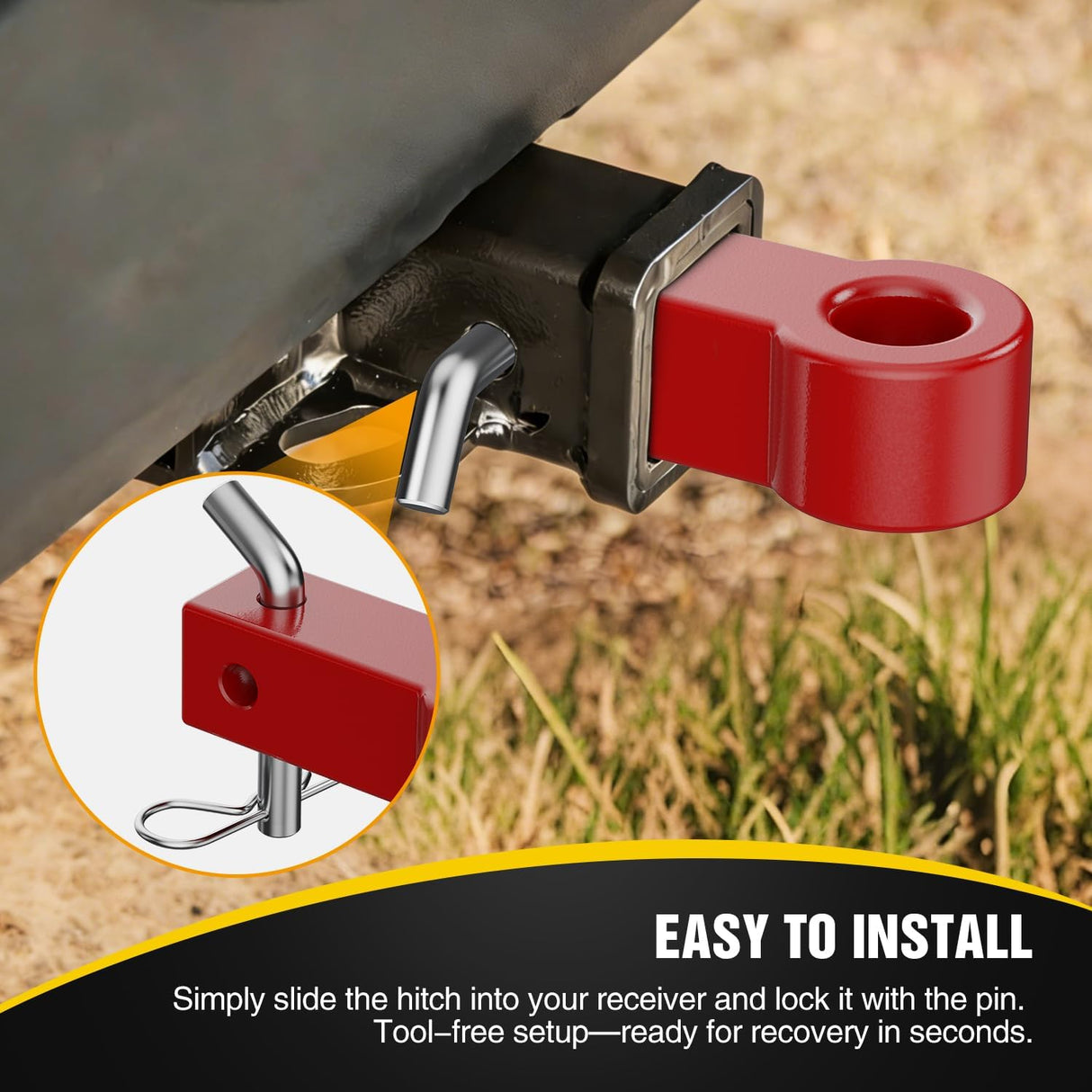 Aluminum Soft Shackle Hitch for 2 Inch Receiver 35274 Lbs Break Strength with Lock Pin 1.35 in Oversize Smooth Hole for Large Soft Shackles Off-Road Towing Accessory for Trucks SUV (Red)