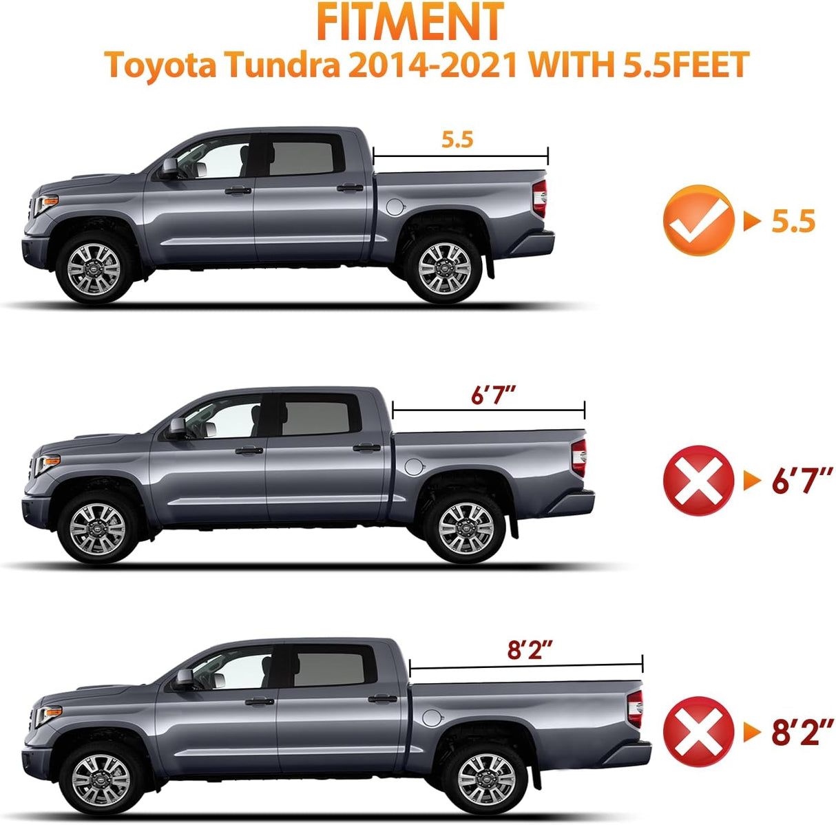 Soft Tri-fold Truck Bed Tonneau Cover Compatible with Toyota Tundra 2014 2015 2016 2017 2018 2019 2020 2021-5.5ft