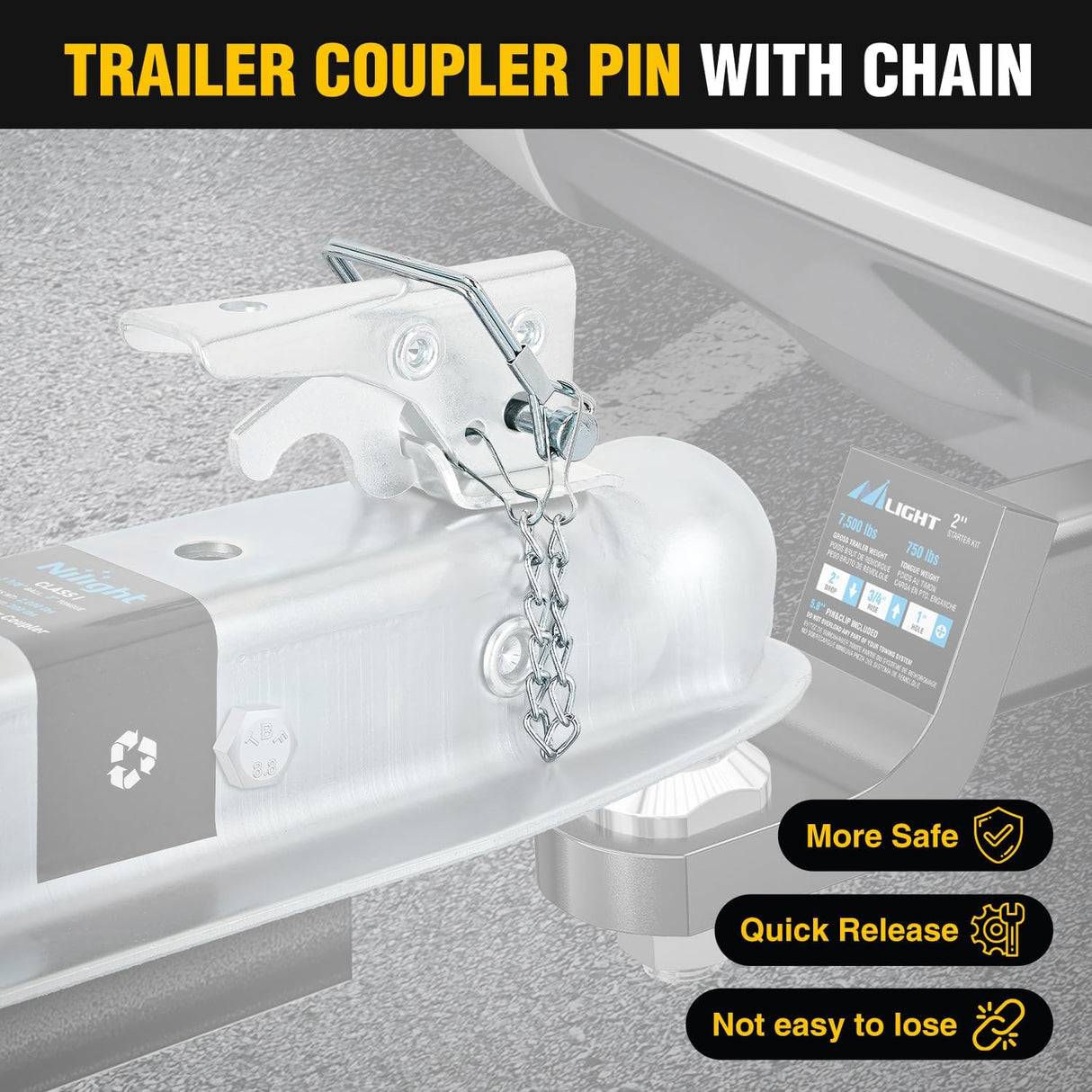 Straight Trailer Coupler with Security Latch&Chain for 1-7/8 Inch Hitch Ball, 3-Inch Channel,2000 LBS,Heavy Duty Trailler Tongue Coupler for Station Wagon, Truck, Bolted & Welded Installation