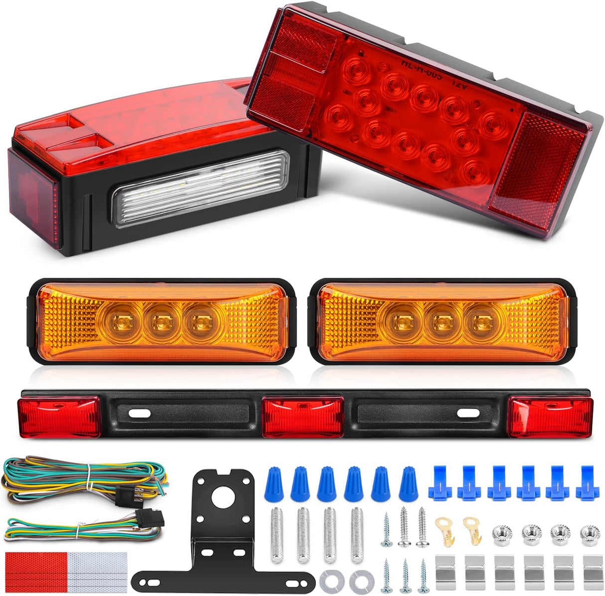 Nilight LED Trailer Light Kit 2 PCS Red Rectangular Stop Turn Tail License Lights 3.9 Inch Amber Side Marker Taillights 9 LEDs ID Bar For 12V RV Truck Marine Boat Snowmobile