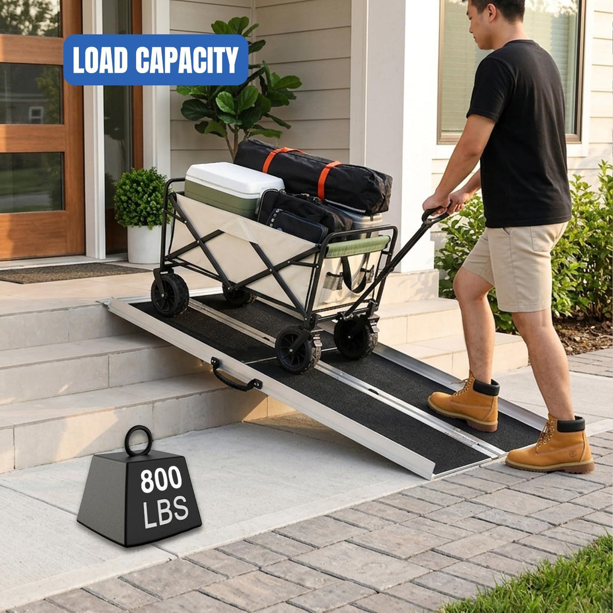 5 Feet Portable Wheelchair Ramp with Quick-Lock Non-Skid Aluminum | Handicap Ramps with Handle Folding Threshold Ramp for Home Steps, Stairs, Doorways, Scooter, Porch, Cart 800LBS Capacity