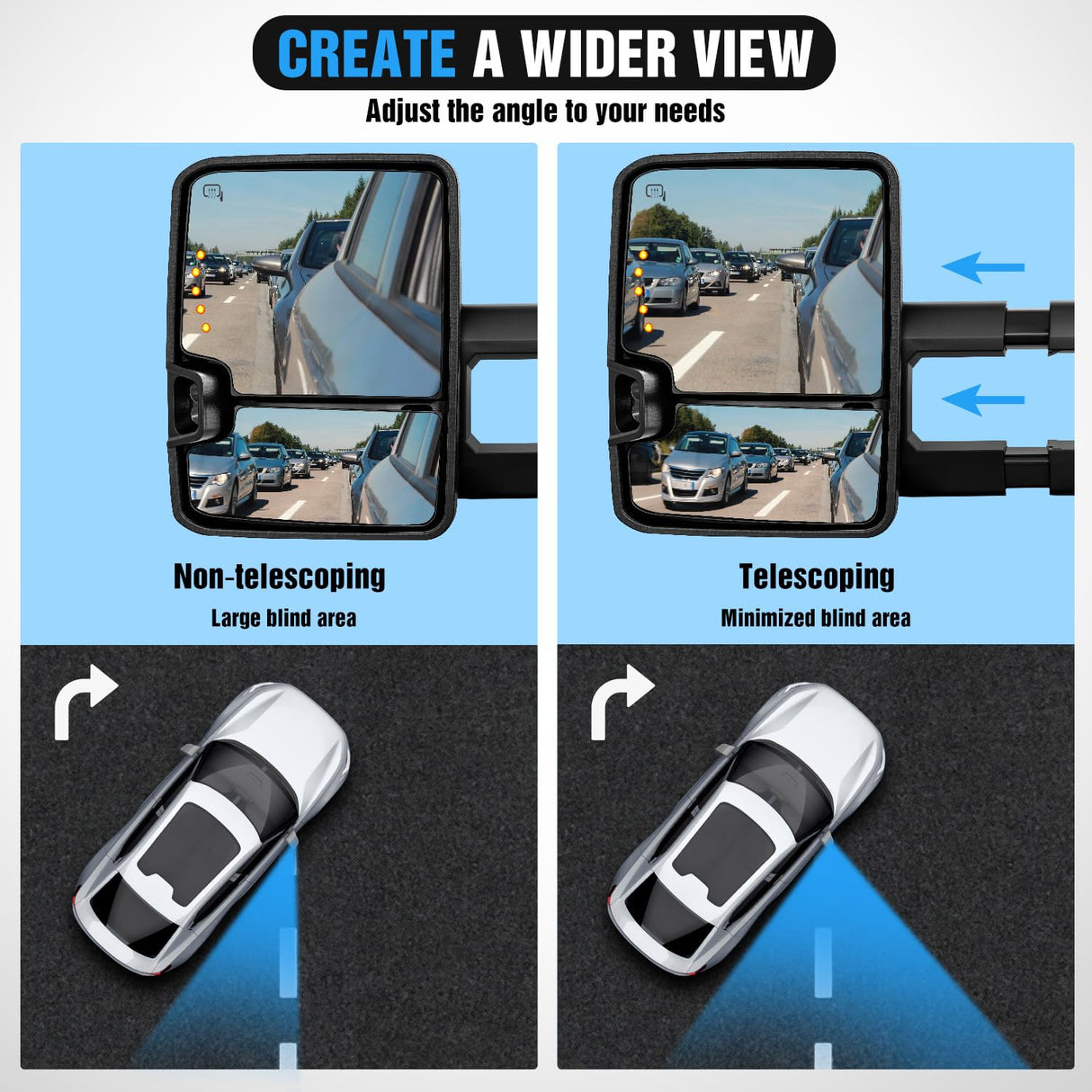 Towing Mirrors Turn Signal Reverse Puddle Lights Power Heated Adjustable Glass Manual Telescoping Folding Compatible With 2007-2014 Chevy Silverado GMC Sierra Yukon XL