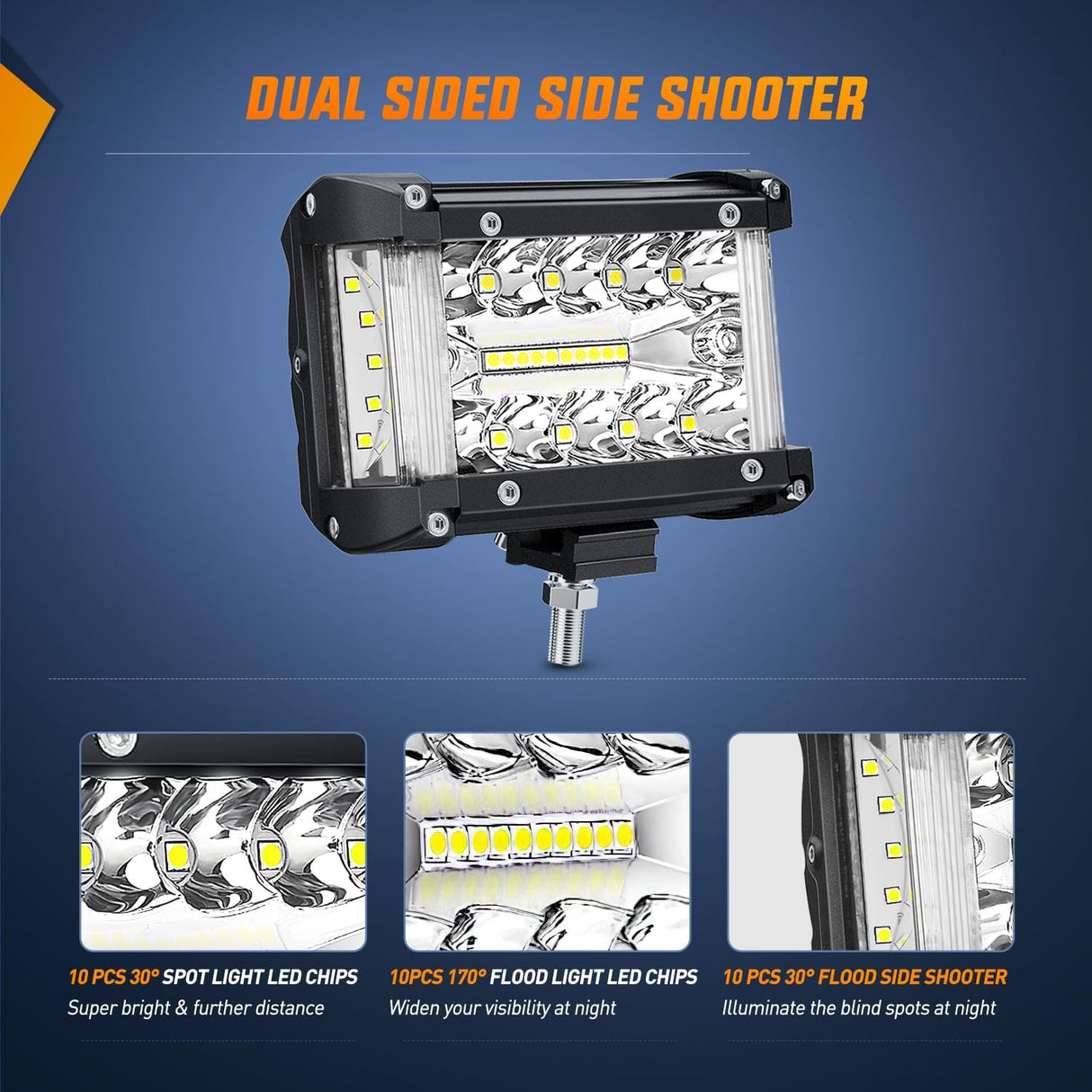 Side Shooter Light Bar 2 PCS 4.3 Inch Triple Row Spot Flood Combo for Off Road Fog Driving Work Lighting on Truck SUV ATV UTV