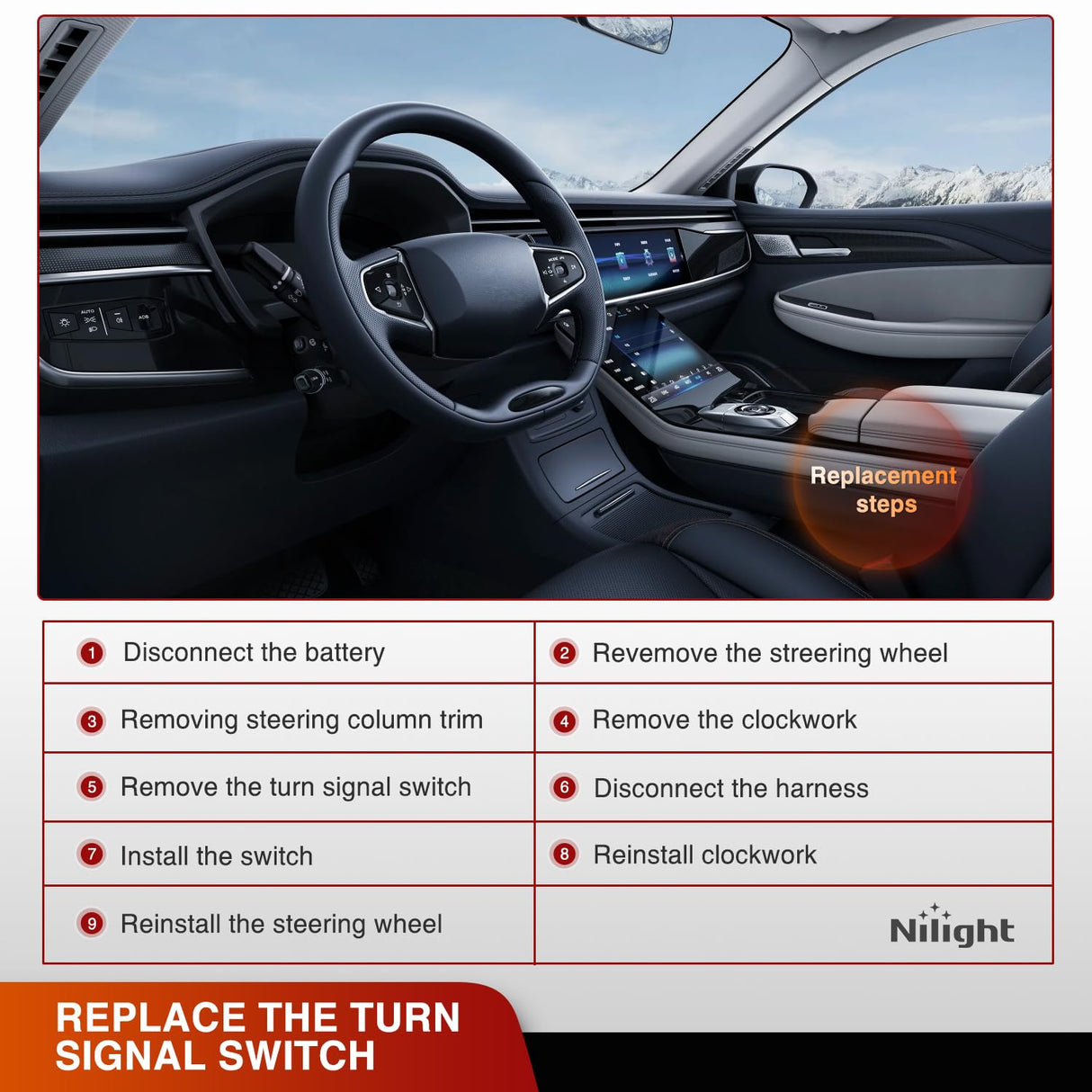 2002-2008 Dodge Ram 2005-2011 Dakota 2007-2009 Aspen 2006-2009 Raider 2004-2009 Durango Turn Signal Switch Nilight